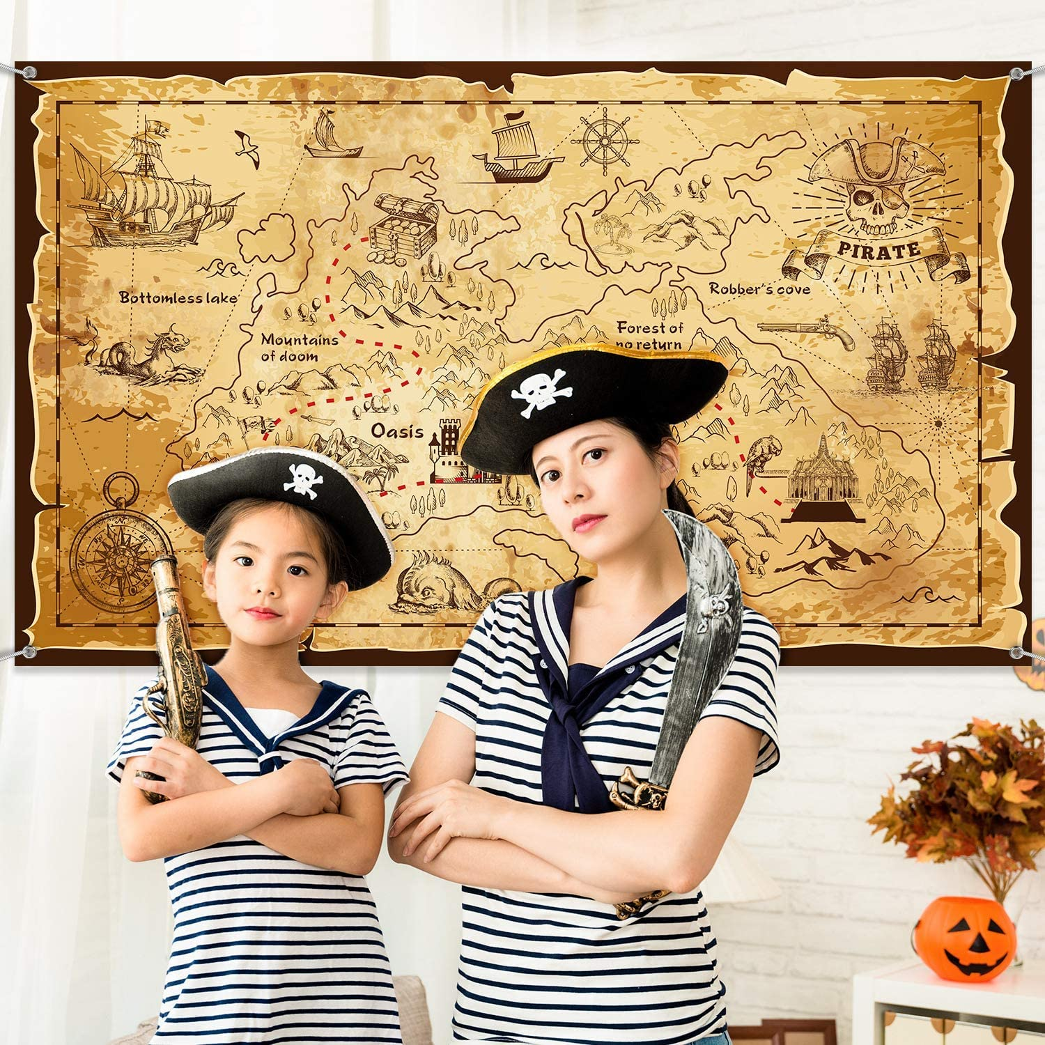 Pirate Treasure Map Backdrop Background Island Treasure Map Banner Nautical Wall Tapestry Hanging Decoration for Treasure Hunt Theme Party Birthday Party Photo Shooting Booth Props image number 1