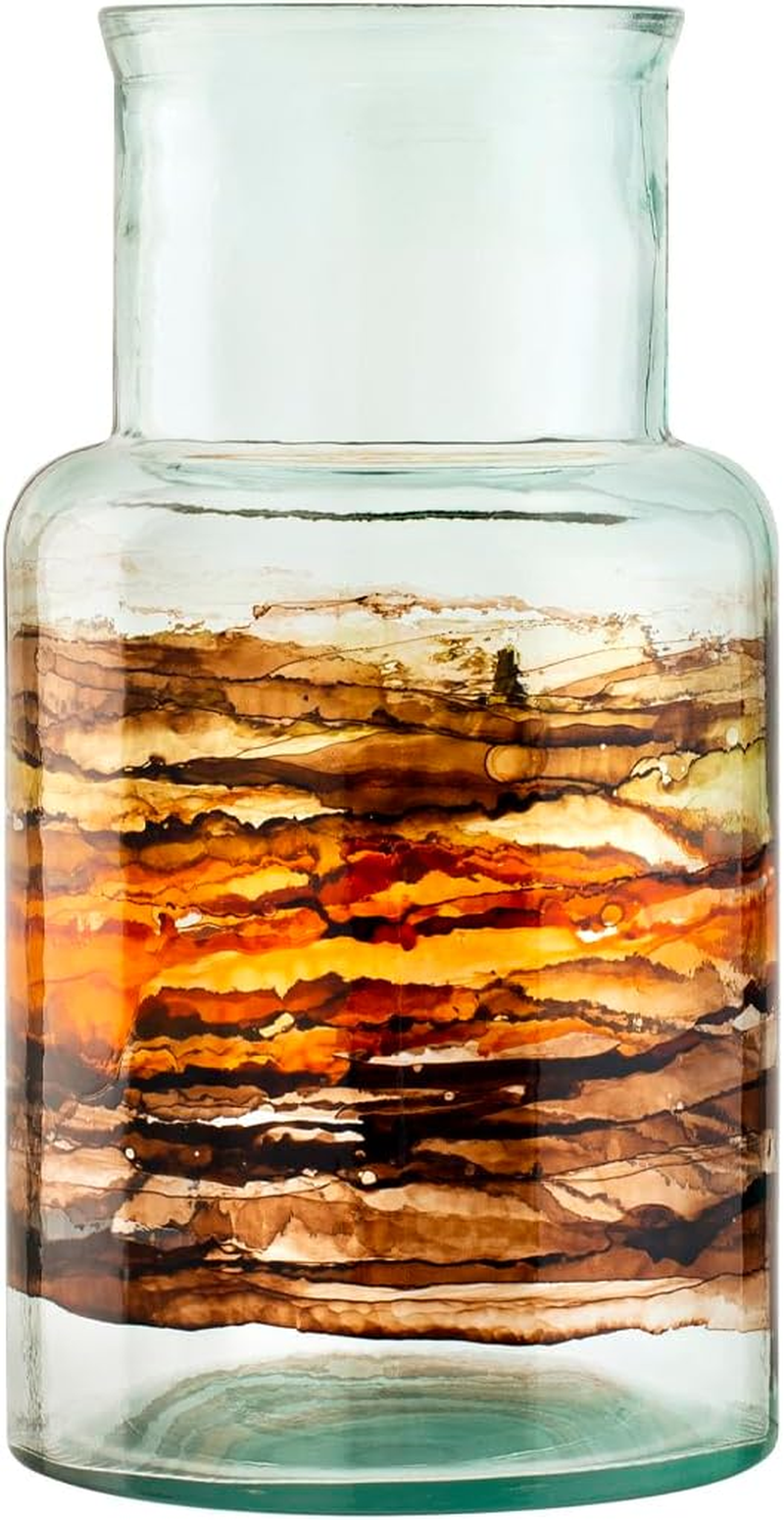 H&H Noa Vase in Recycled Glass Decorated Brown H 28 Cm