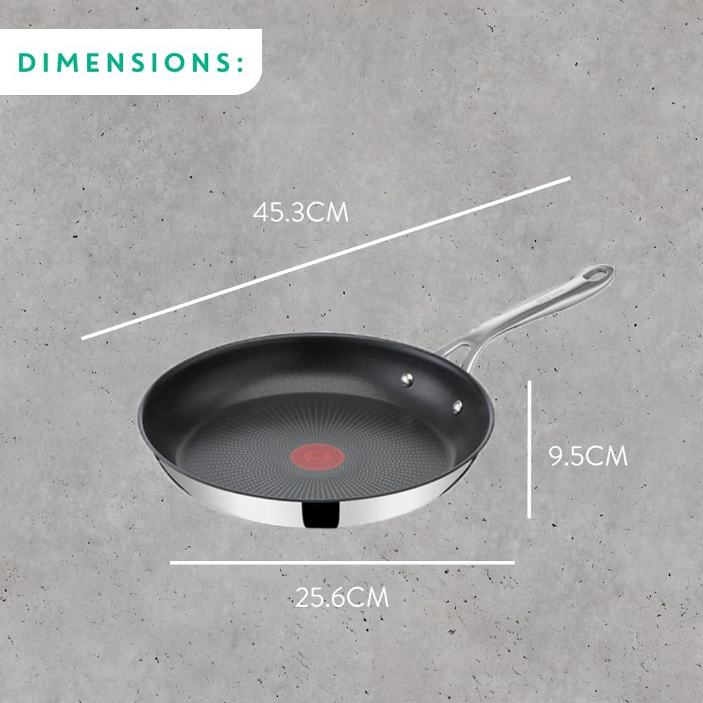 Tefal Jamie Oliver Cook'S Direct Stainless Steel Frying Pan, 24 Cm, Non-Stick Coating, Heat Indicator, Riveted Safe-Grip Handle, Induction Hob Compatible, E3040444 image number 3
