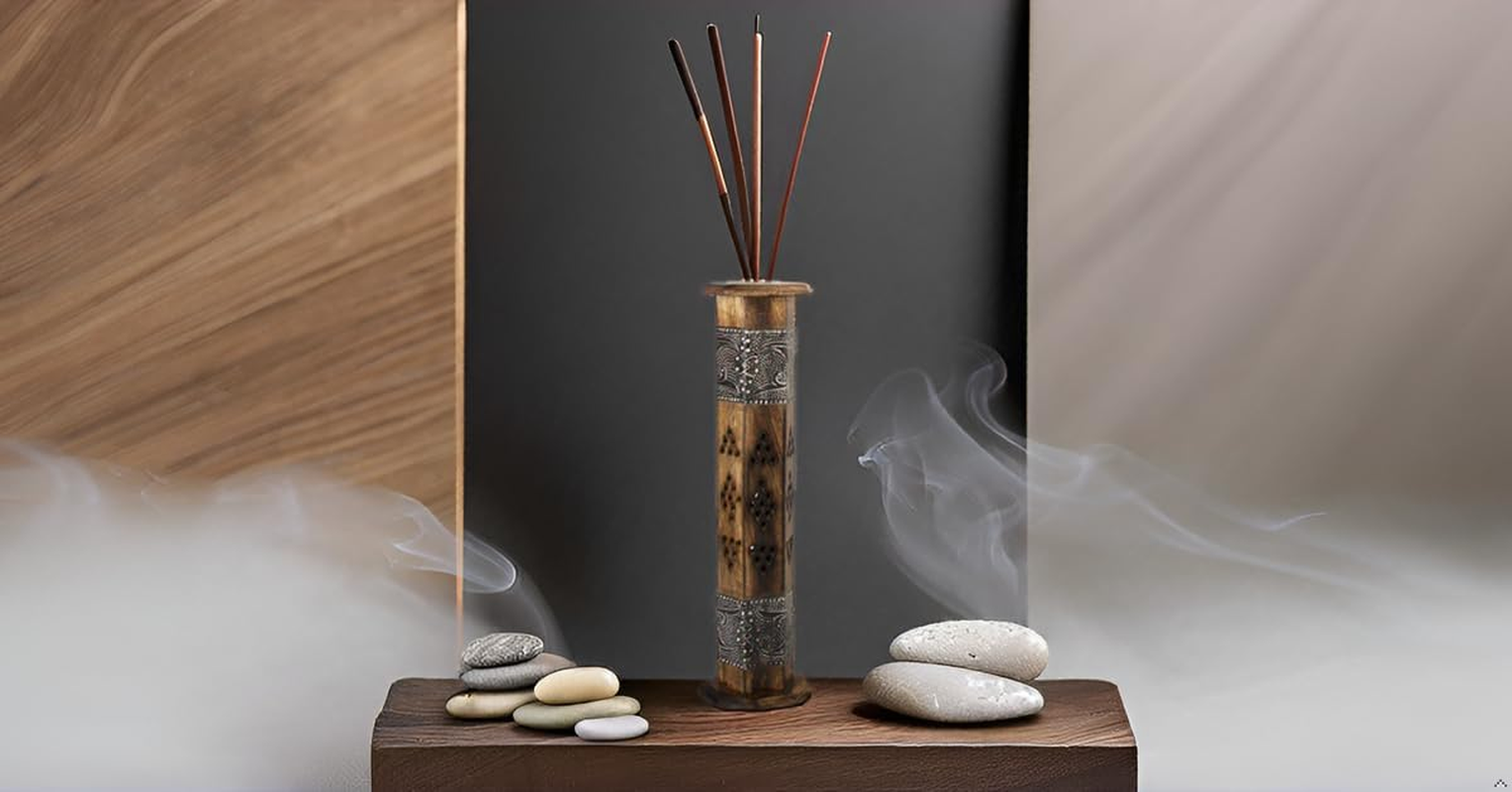 Wooden Incense Stick & Cone Burner Holder Tower Large Organic Eco Friendly Ash Catcher Agarbatti Holder Rustic Style Hand Carved for Meditation Yoga Aromatherapy Home Fragrance Products 12 Inches image number 5