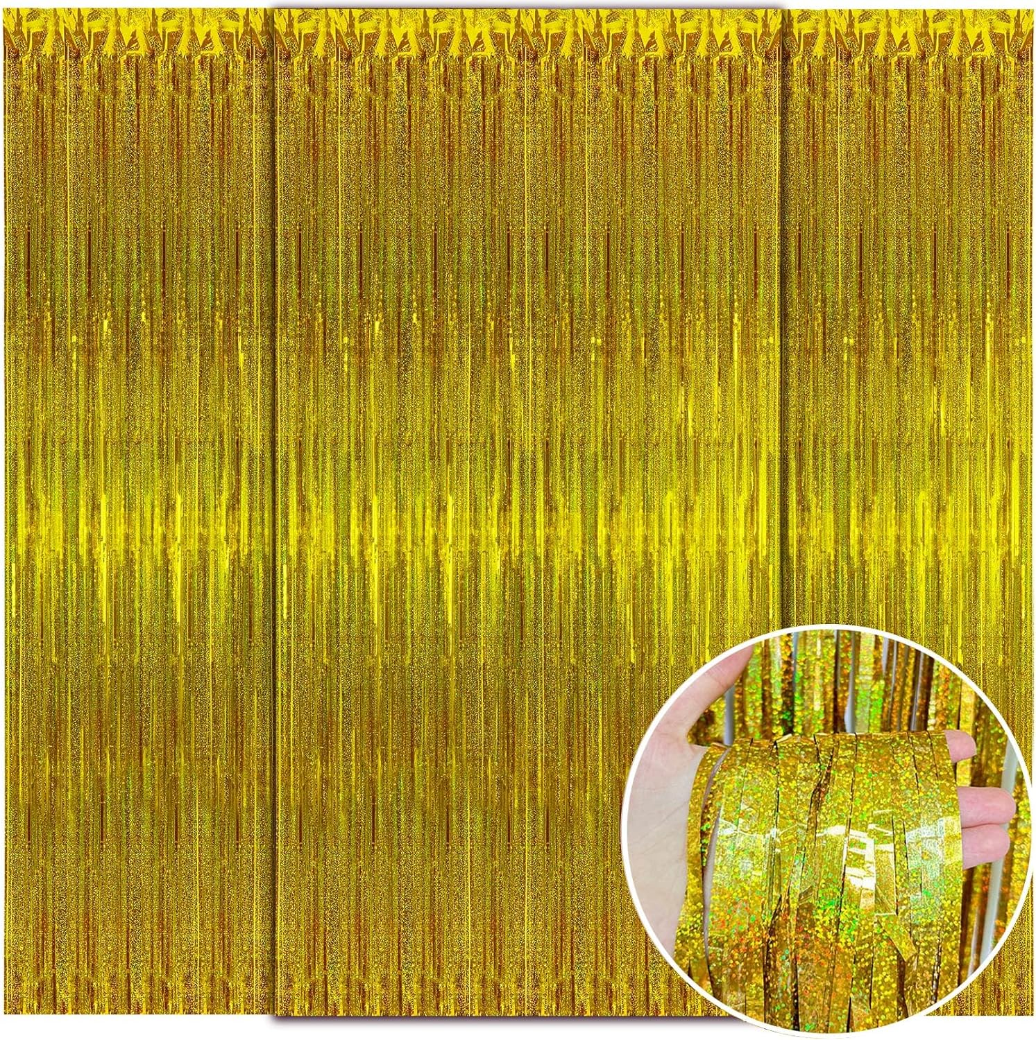 WD&CD 3 Pcs Foil Fringe Curtains Greenl, 3.2Ft X 6.6Ft Metallic Tinsel Foil Fringe Curtain for Graduate Party Halloween Decoration Wedding Girl Princess Birthday Valentine'S Day Christmas