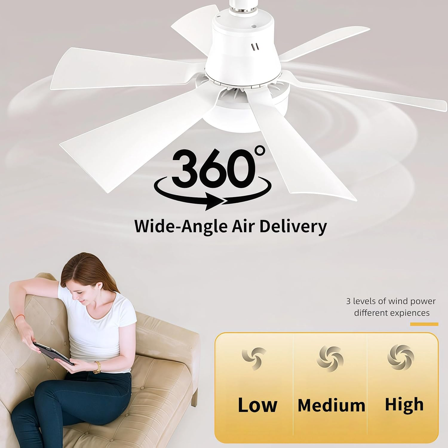 Socket Fan Ceiling Light with Light and Remote, E26/E27/B22 Plug in Bulb for Bedroom, Kitchen, Living Room, Workshop-3 Color Temperatures, 3 Fan Speeds,2000 Lumens,(Batteries Not Included) image number 2