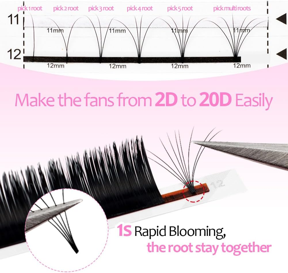 Easy Fan 2D 3D 4D 5D 6D 7D 10D Eyelash Extension Volume Russian Natural Silk Individual False Eyelashes for Professional Salon Lunamoon (1.7-D, 13 Mm) image number 6