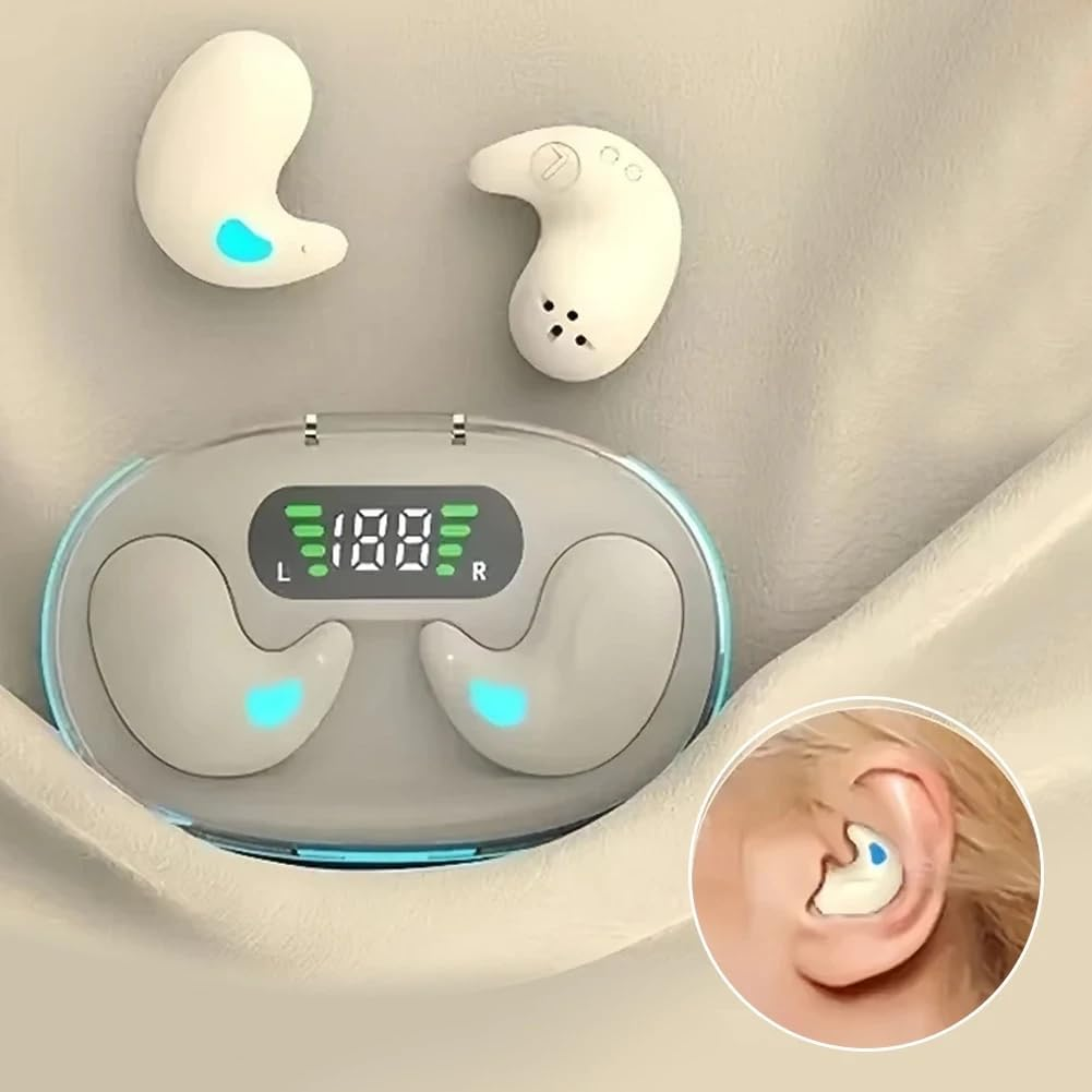 Bluetooth 5.3 Sleep Headphones Invisible Mini Headphones LED Display Waterproof Wireless Headphones for Samsung Huawei (White) image number 1