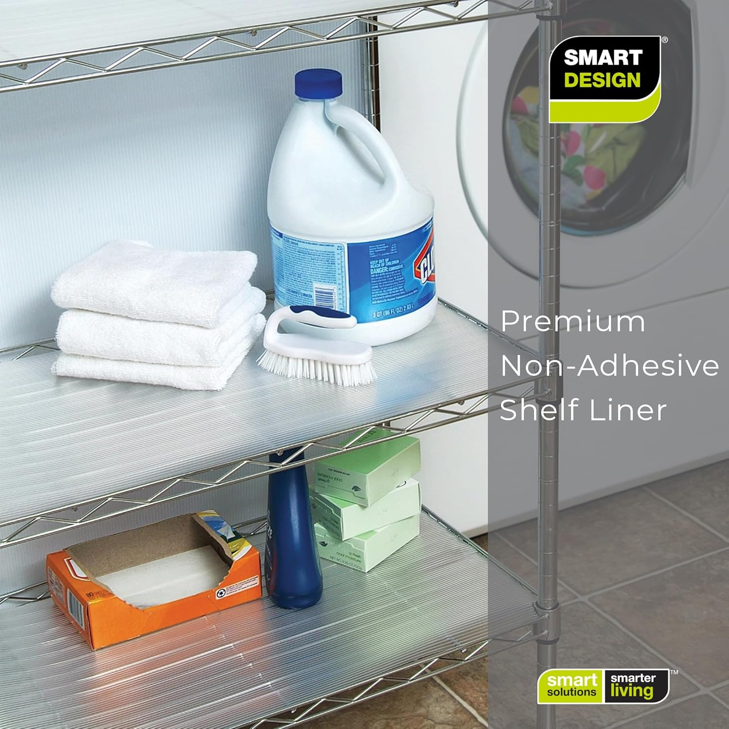 Smart Design Wire Shelf Liner Ribbed Grip - 18 Inch X 30 Feet Total (Set of 2 Rolls) - Metal Wire Shelving Non Adhesive Protection Garage Racks - NSF Certified - Kitchen - Clear