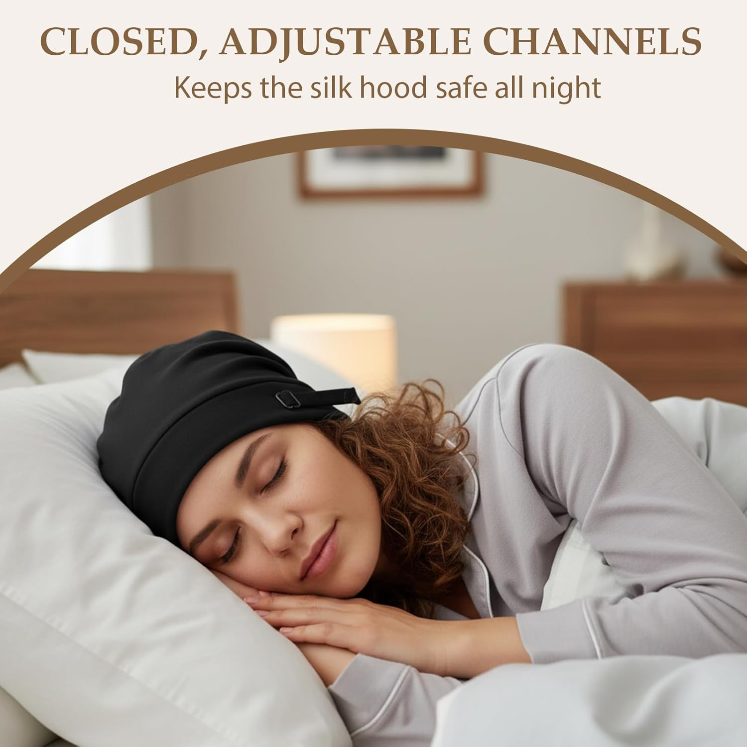 Jazrvr Sleeping Cap, Double Layer Silk Hood for the Night, Adjustable Hair Cap, 24 X 16 X 0.5 Cm, Breathable Design