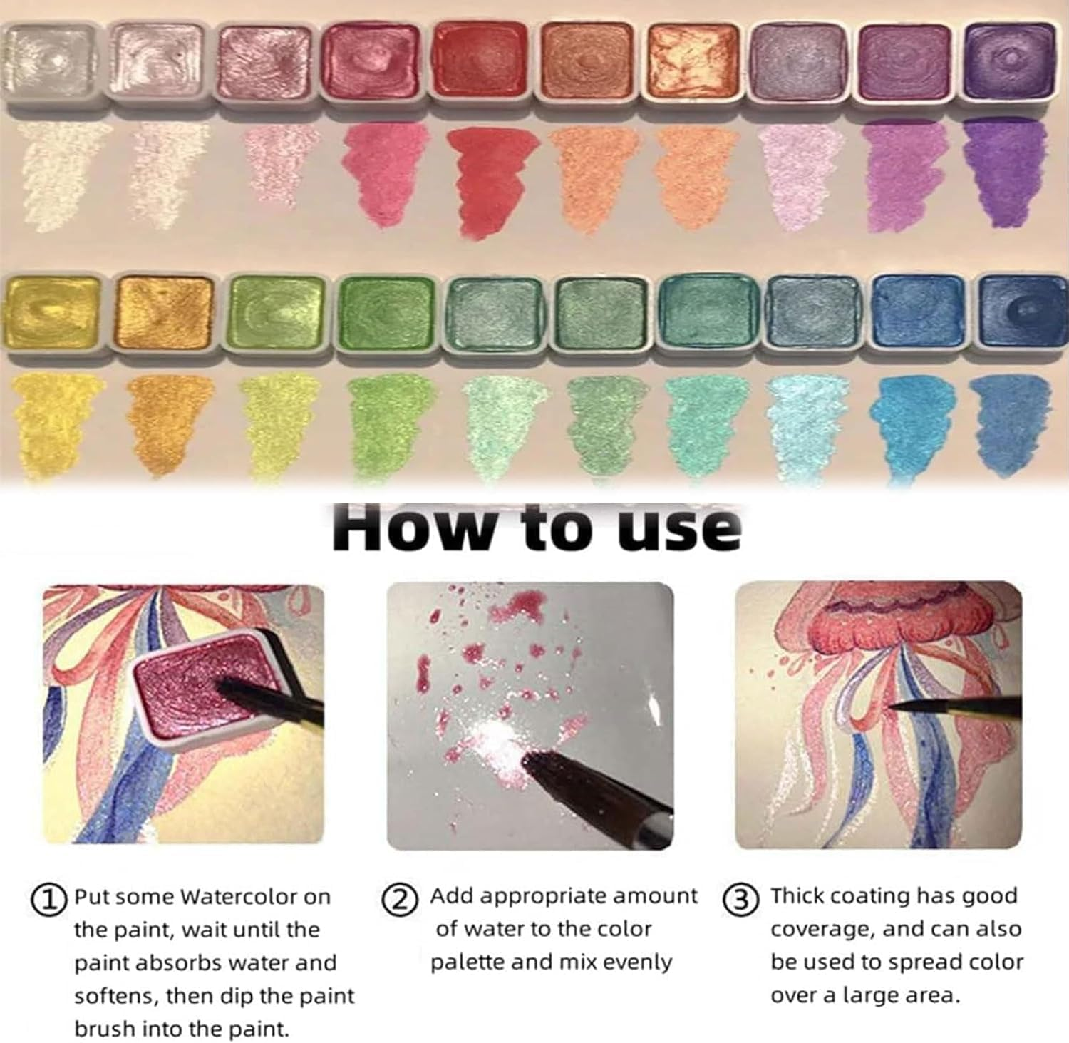 Shifting Watercolor Painting Set, Color Shifting Watercolor Paint, 20 Colors Shimmer Watercolor Paints, Glitter Water Colour Solid Paint Box, Glitter Watercolor Paint for Beginners Artists image number 3