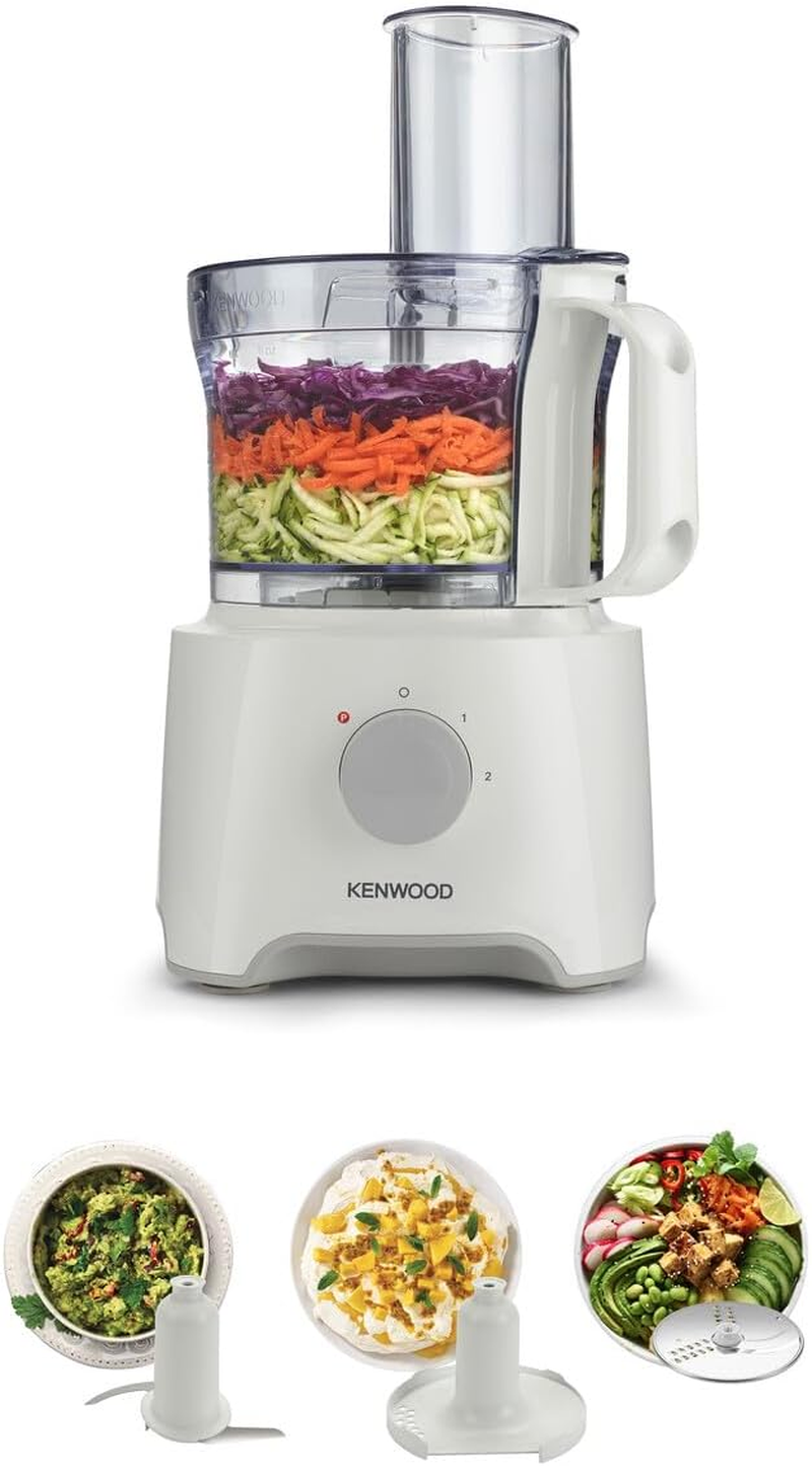 Kenwood Multipro Compact 800W Food Processor FDP300WH, White, Food Processor, 2.1L Bowl, 1.2 L Blender, Emulsifying, Knife Blade, Reversible Slicing and Grating Discs