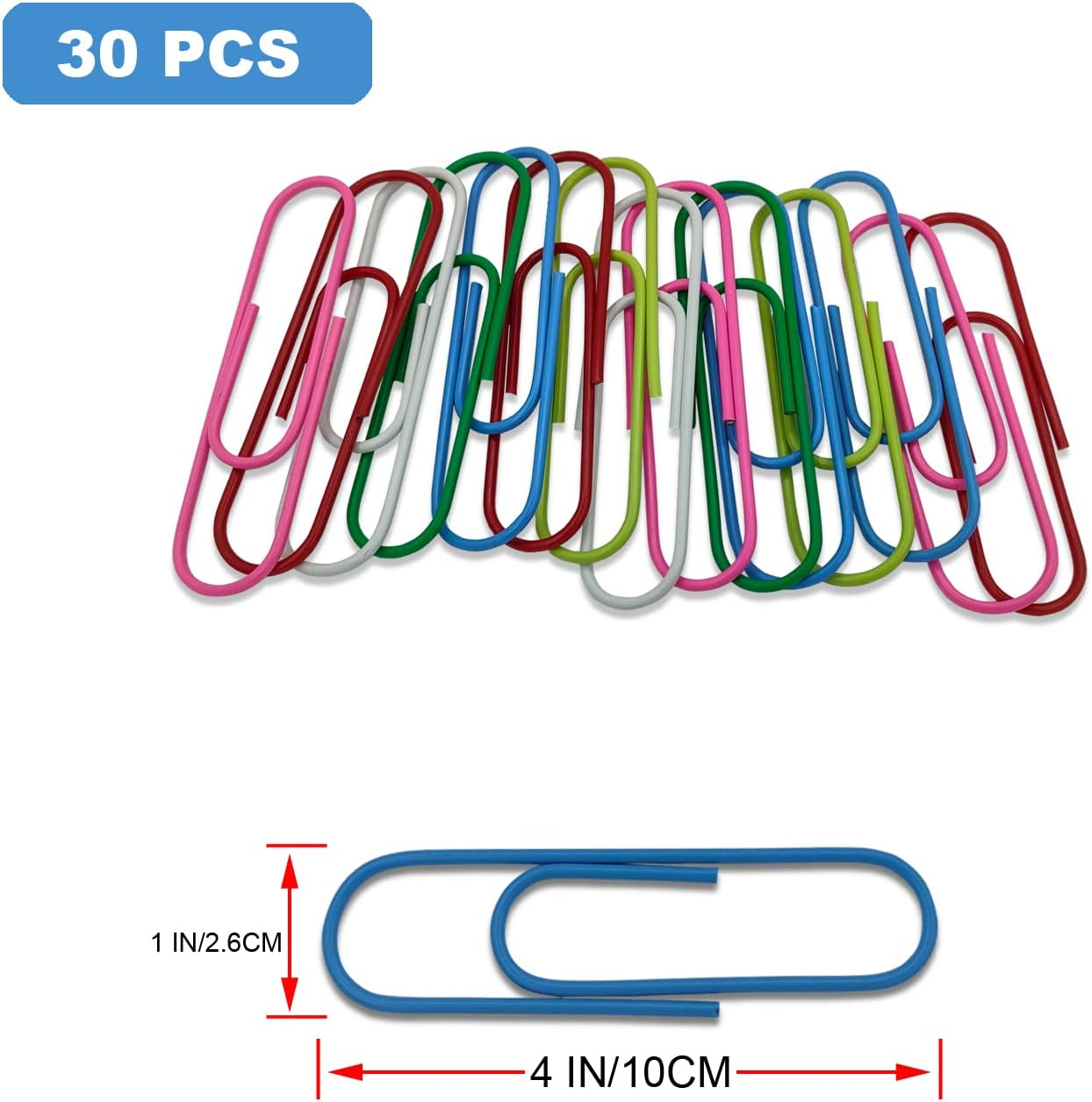 Jumbo Paper Clips,4 Inch Paper Clips Large,30-Pack Paperclips for Paperwork Ideal for Home,School and Office Use,Colored Binder Clip