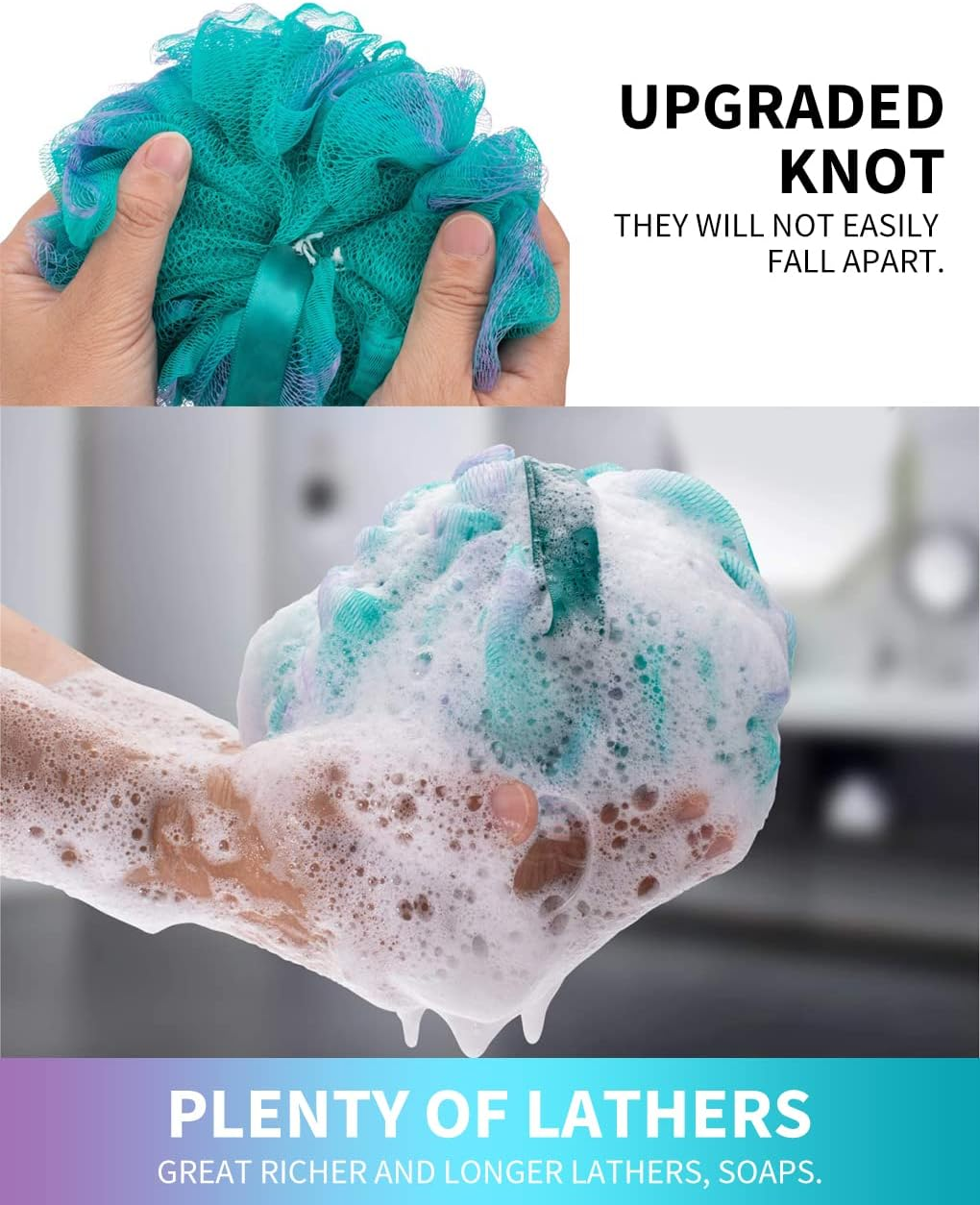 Vivva 4Pack 15Cm Bath Shower Sponge Loofahs Mesh Brush Shower Pouf Ball Shower Essential 75G/Pcs for Body Wash Bathroom Men Women Kids Scrubber Exfoliating (Green-Purple) image number 3