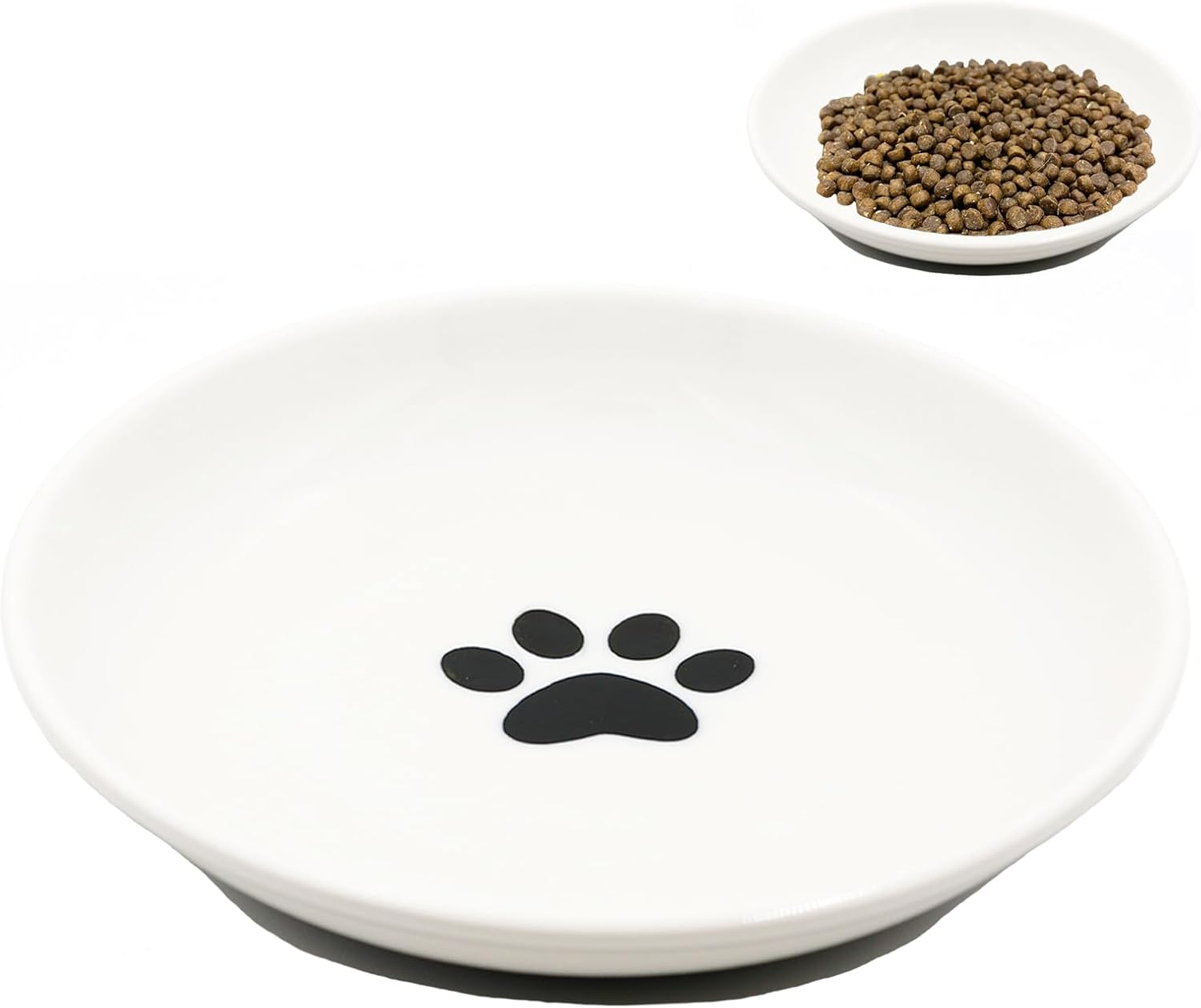 Cat Bowl, Flat Ceramic, Feeding Bowl Cat with Non-Slip Silicone Base, Raised Cat Food Bowl, Water Bowl for Kittens (Cat Paw Pattern) image number 4