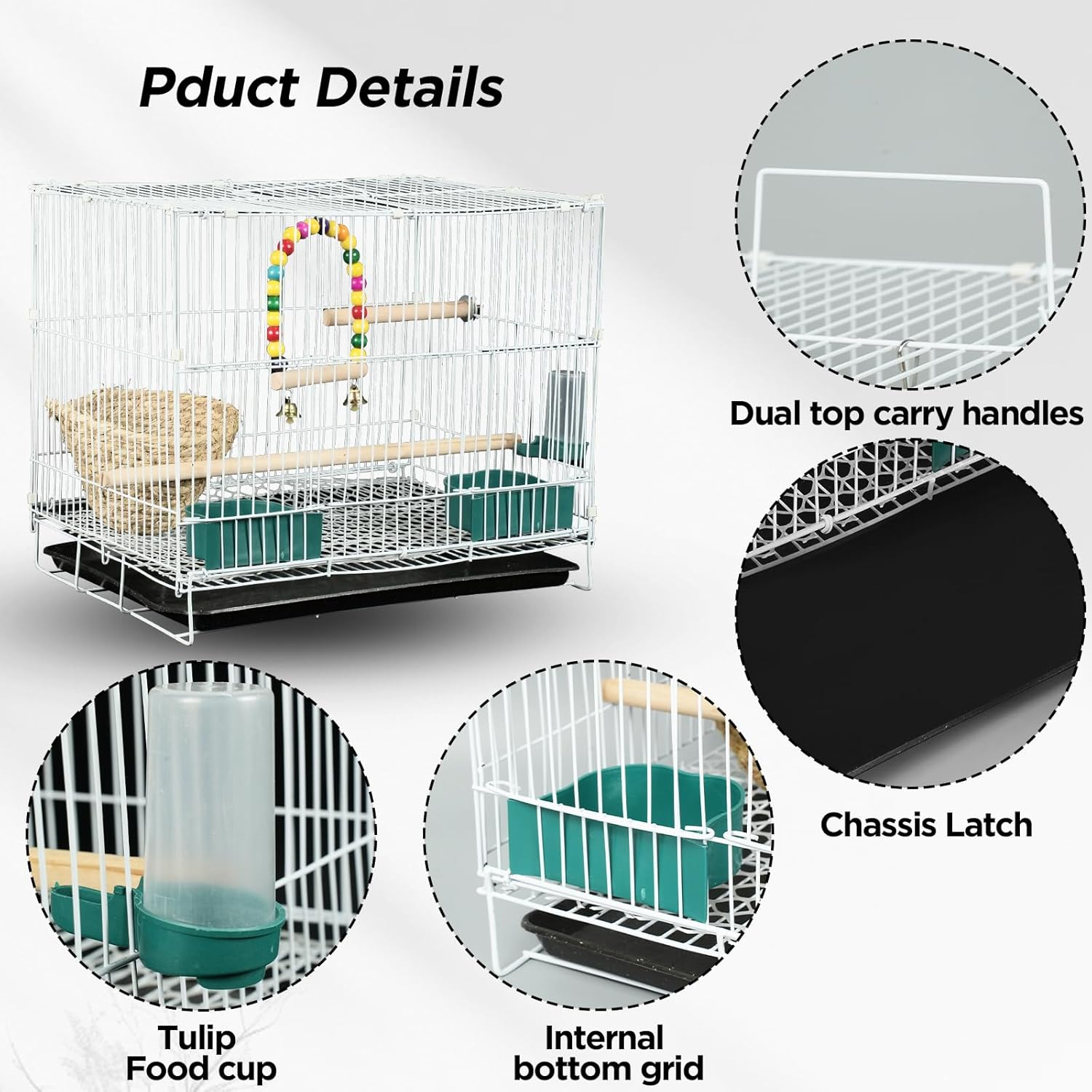 Lightweight Bird Cage Set,With Birdcage,Bird Toys,Straw Bird Nest,And Convenient Cleaning Tray,Suitable for Long Tailed Parrot, Love Bird, Parrot, Sparrow, Canarie, Suitable for Families or Travel image number 3