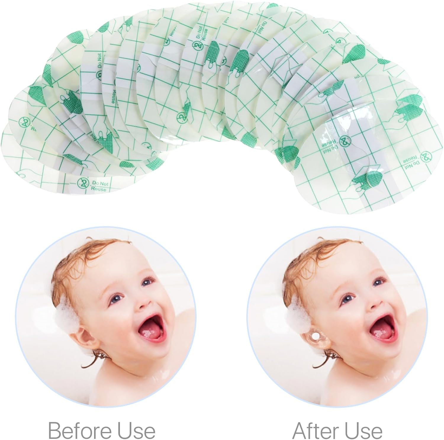 VOSO 100 Pieces Shower Ear Stickers, Waterproof Ear Stickers, Disposable Ear Covers for Shower, Transparent Adhesive Ear Covers Elastic Ear Protector Caps for Hair Dye, Shower, Bathing, Swimming (Small) image number 5