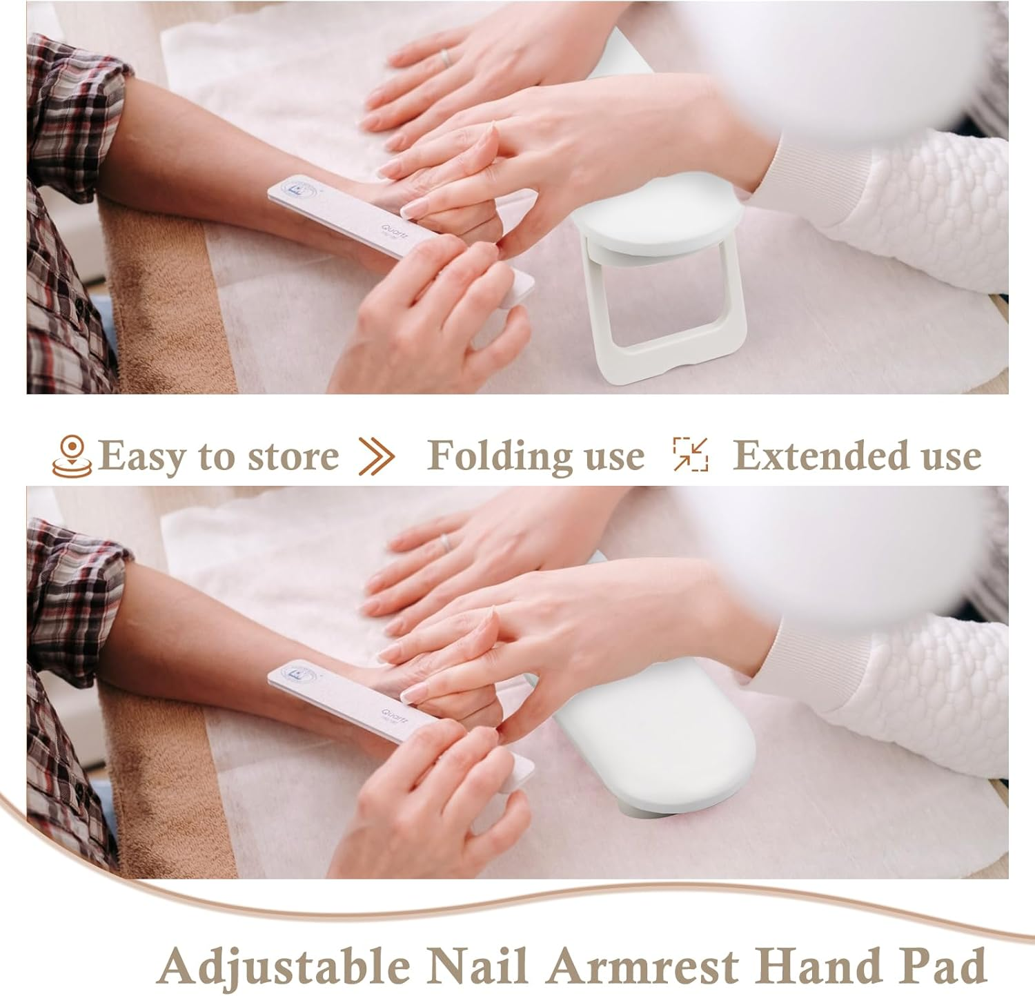 NVIYAM Nail Arm Rest Hand Cushion, Nail Cushion, Non-Slip PU Leather Hand Rest, Non-Slip Manicure Hand Cushion, Foldable Nail Armrest Cushion for Beauty Salons Home Manicure - White image number 2