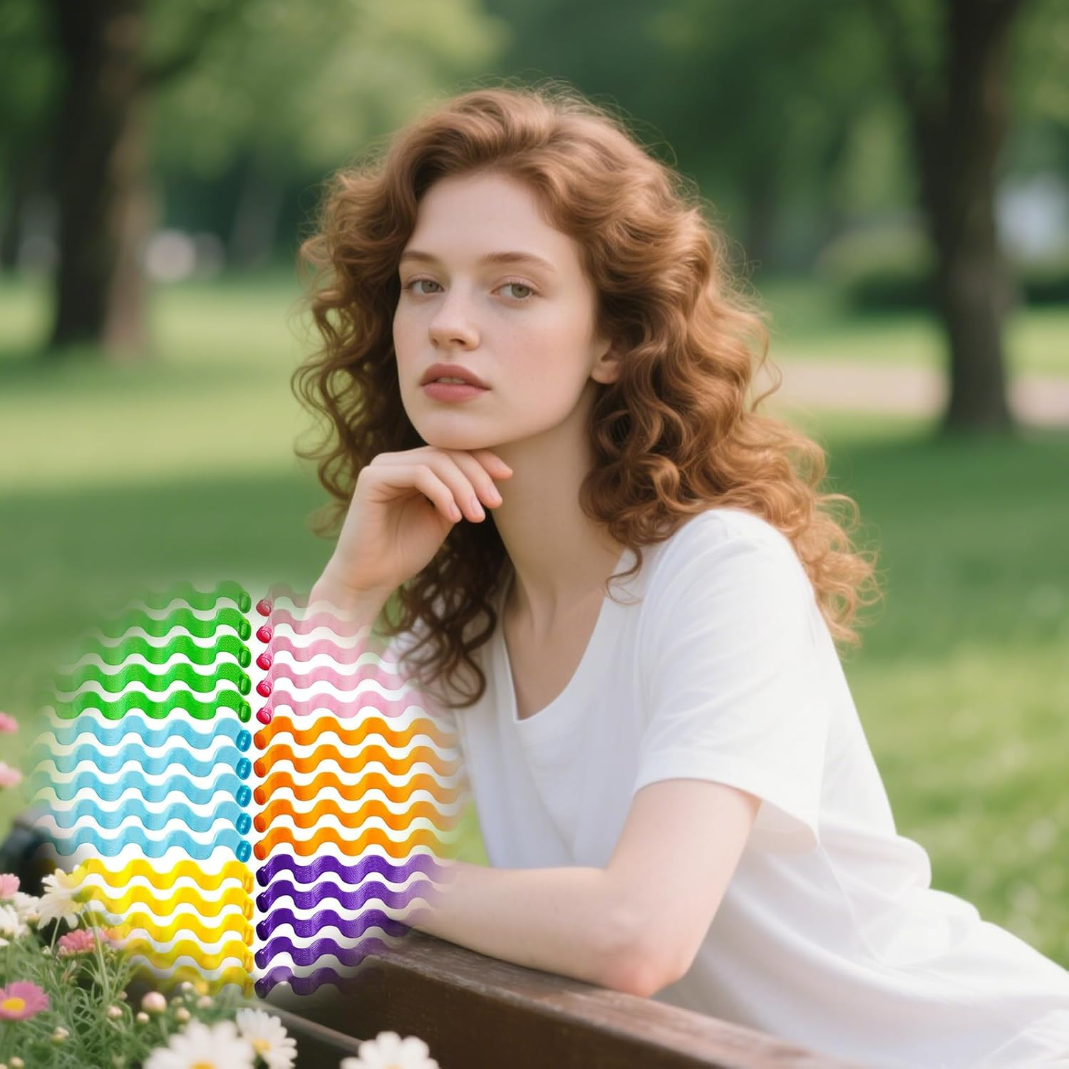 Nhgkju Set of 30 Heatless Hair Rollers - Spiral Wave - 6 Colours (Pink, Orange, Purple, Green, Blue, Yellow) - Ideal for Shoulder Length Hair - No Heat Processing. Includes 2 Styling Rods