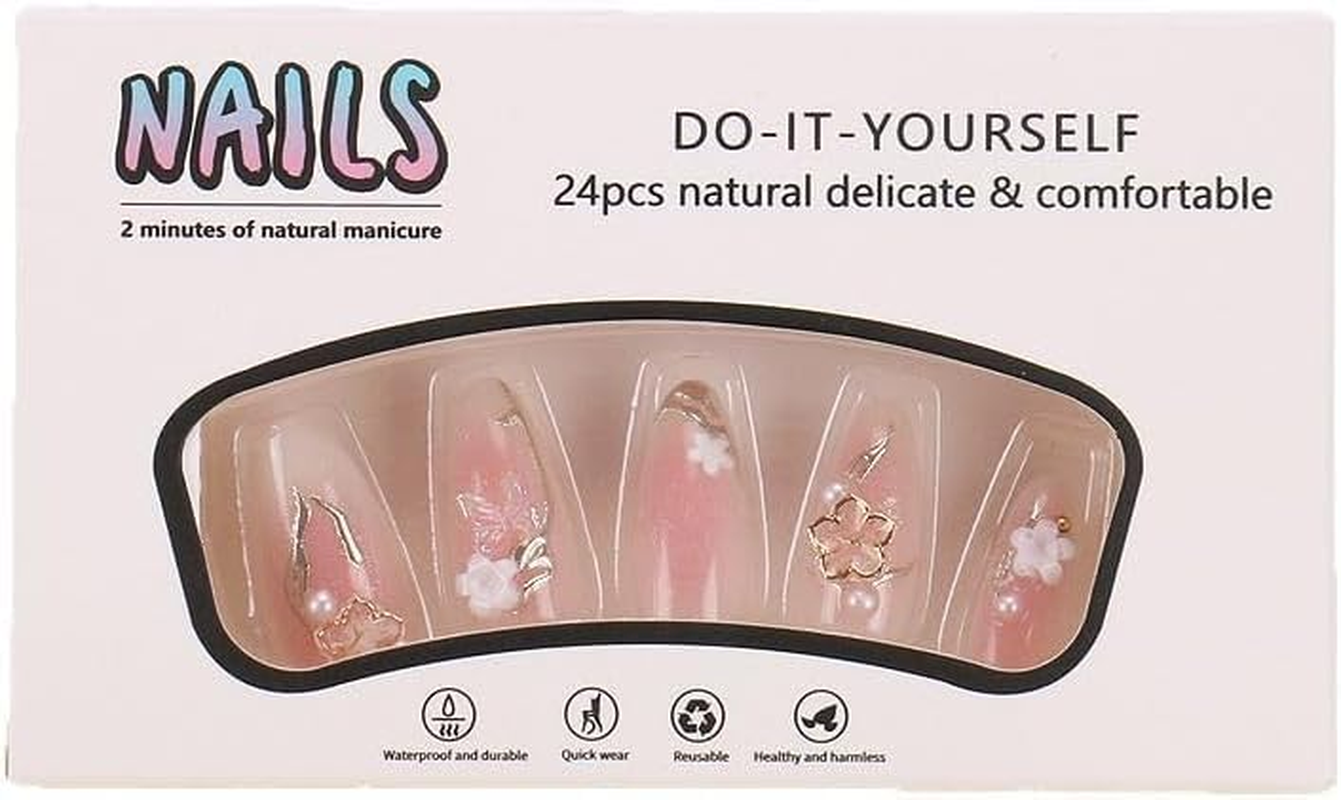 ＴＩＺＹＦＦ Press on Nails, Flower Gilt Fake Nails, Artificial Nails for Women and Girls -24 Pc image number 4