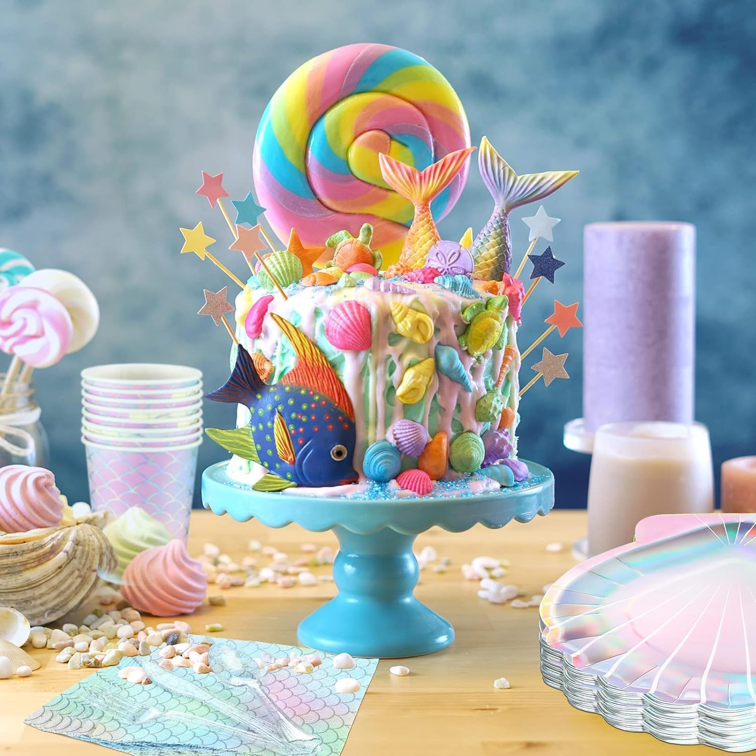144 Pcs Mermaid Themed Decorations under the Sea Tableware Set - Includes Plates, Spoons, Forks for Birthday and Theme Party (Classic Style) image number 2