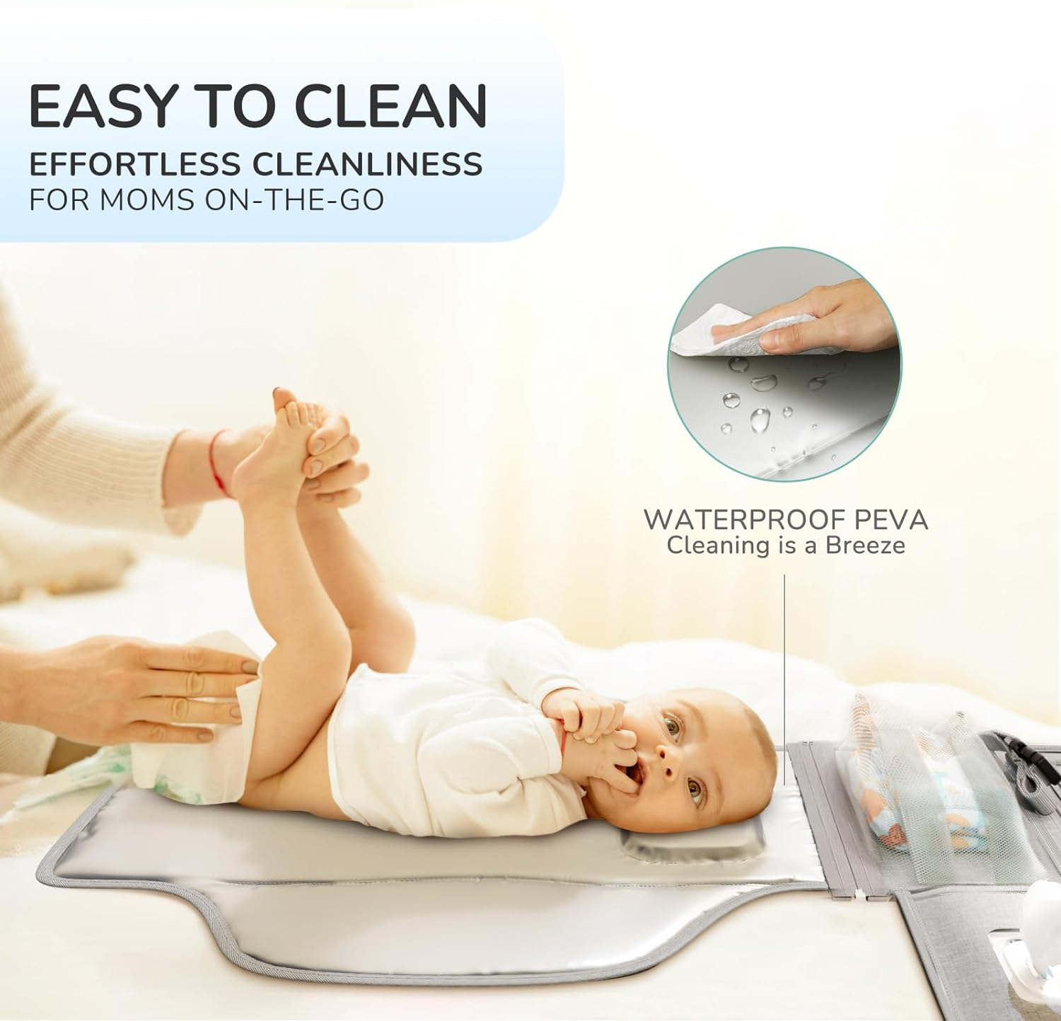 Portable Diaper Changing Pad for Baby, Detachable Travel Changing Pad with Baby Wipes Pocket, Gifts for Baby Shower, Newborn Girls and Boys (Grey)