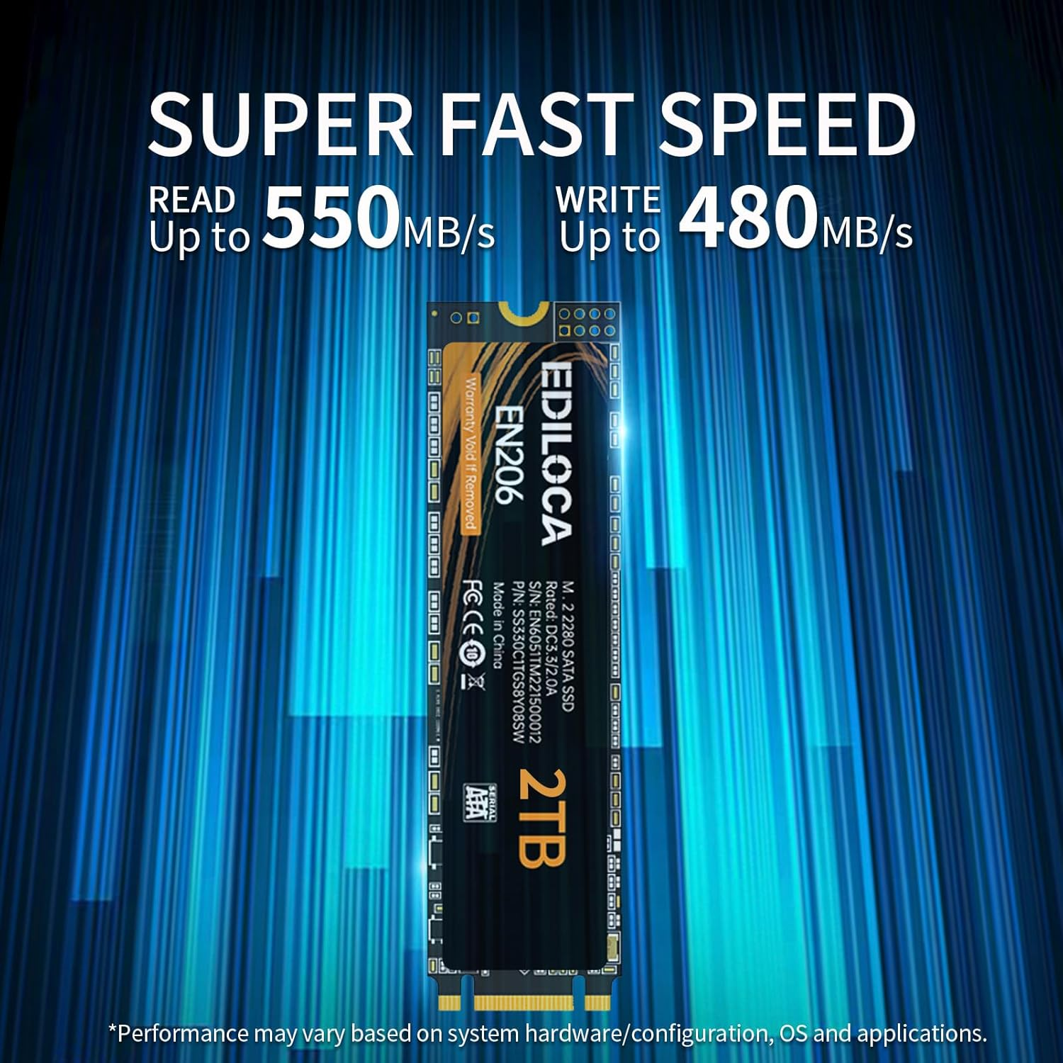 EN206 2TB SSD M.2 SATA 3D TLC NAND Flash, M.2 2280 SATA III 6Gb/S SSD Internal Hard Drive, Read/Write Speed up to 550/500 Mb/S, Compatible with Ultrabooks, Tablet Computers and Mini Pcs image number 3