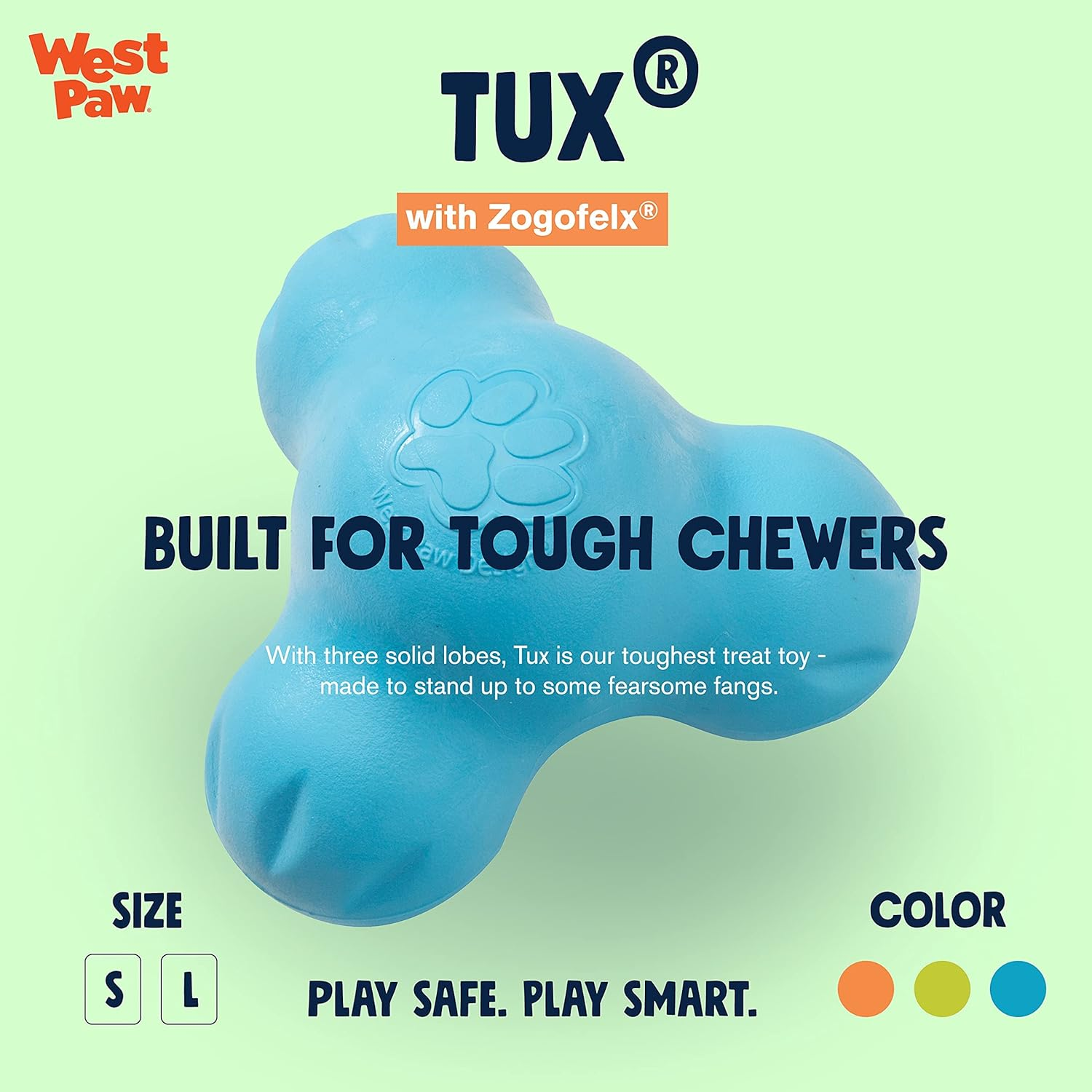 West Paw Zogoflex Tux Interactive Treat Dispensing Dog Chew Toy for Aggressive Chewers, 100% Guaranteed Tough, It Floats!, Made in USA, Large, Aqua - Aqua Blue image number 4
