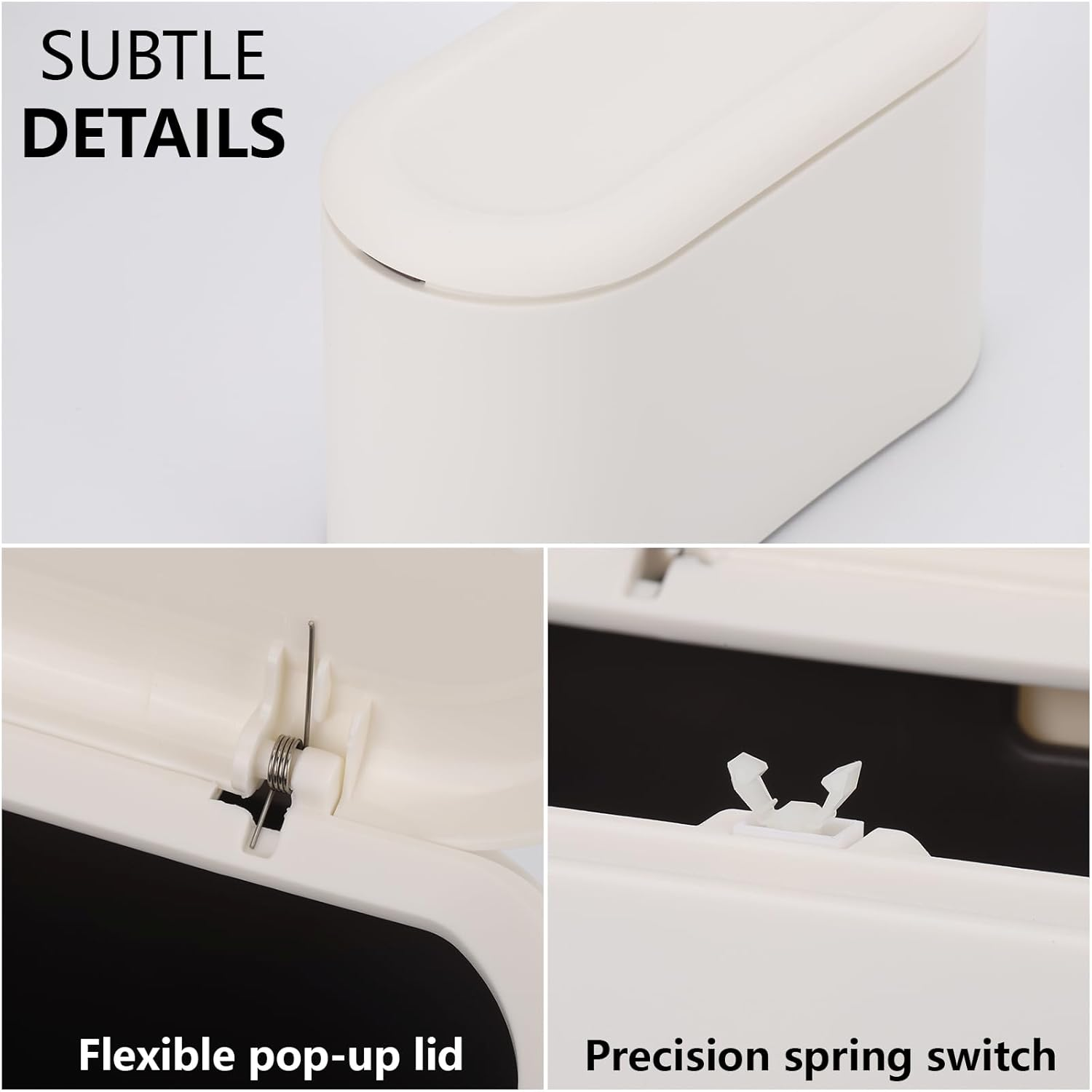 BTYMS Small Rubbish Bin with Lid and Bin Bags, 22 X 11 X 13 Cm, Removable Compact Waste Bin Pop-Up Countertop Garbage Can for Bathroom, Office, Kitchen, Desk (White) image number 2