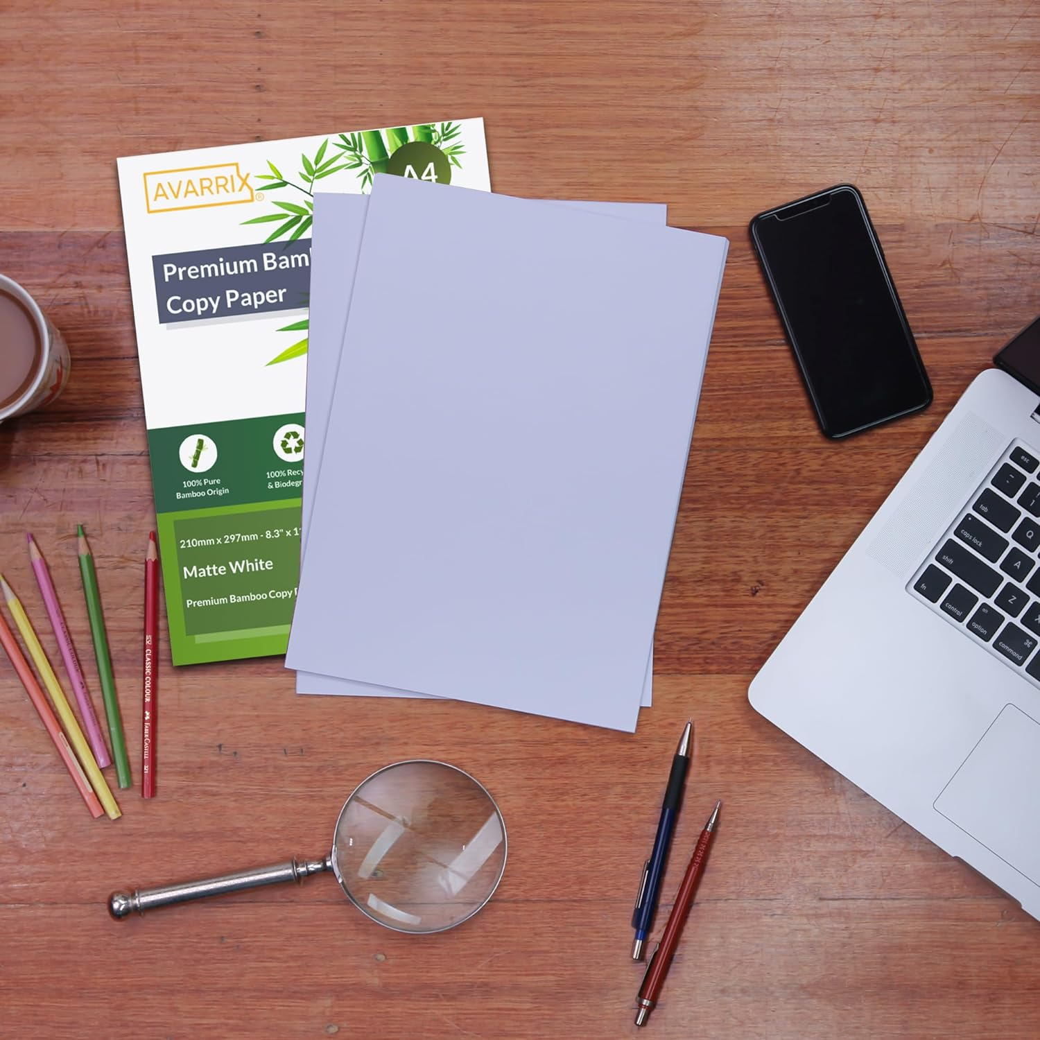 Avarrix Australia Bamboo Copy Paper A4, 500 Sheets, 1 Ream, 80 GSM, Matte White, Ideal for Home Office and Laser/Inkjet Printers, Eco-Friendly, Recyclable and Sustainable image number 2