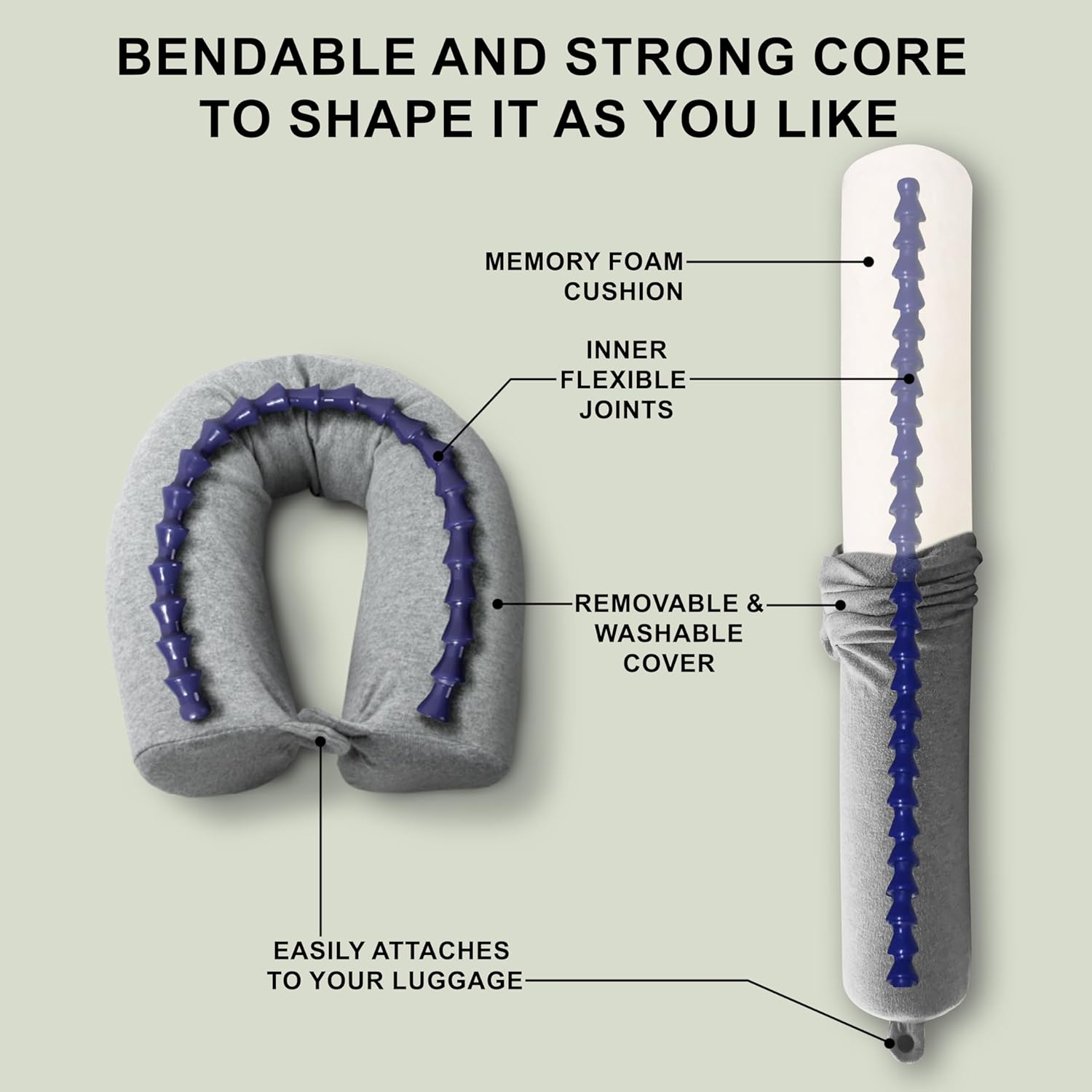 Twist Memory Foam Travel Pillow for Neck Chin Lumbar and Leg Support - for Traveling on Airplane Bus Train or at Home - Best for Side Stomach and Back Sleepers - Adjustable Bendable Roll Pillow image number 2