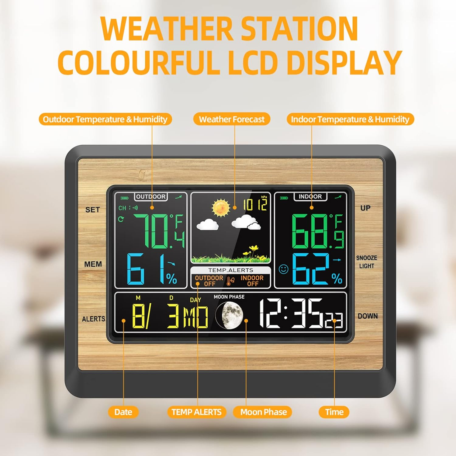 Wireless Color Screen Digital Weather Thermometer with Temperature Alarm for Home Brightness Adjustable image number 4