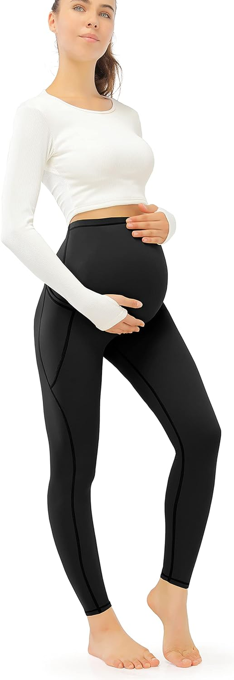 JOYSPELS Maternity Leggings over the Belly with Pockets Non-See-Through Workout Pregnancy Leggings image number 6
