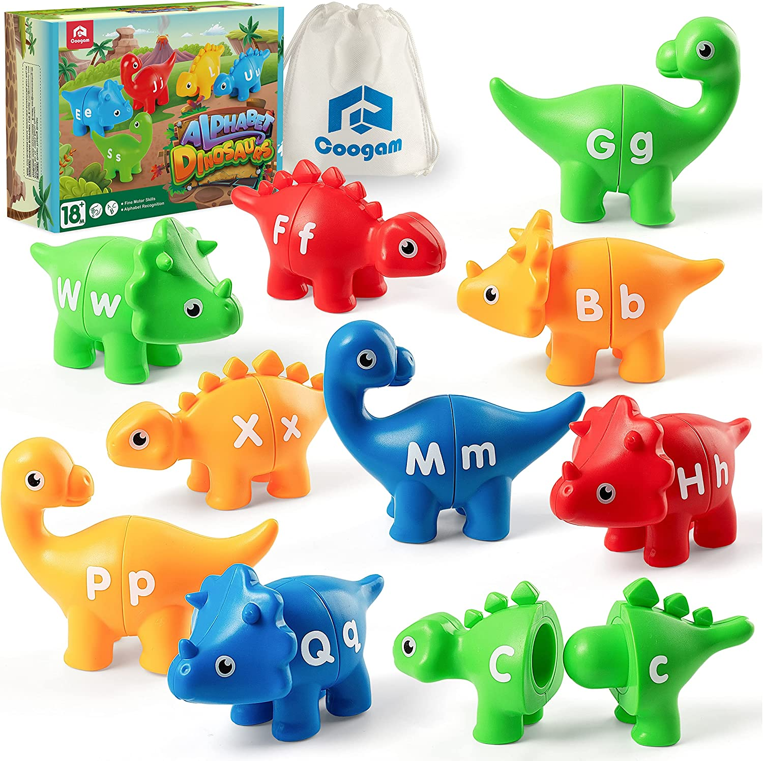 C COOGAM Matching Letters Fine Motor Toy,13 PCS Double-Sided ABC Dinosaur Alphabet Match Game with Uppercase Lowercase,Preschool Educational Montessori Learning Toys for Toddlers Puzzle106-Eu image number 6