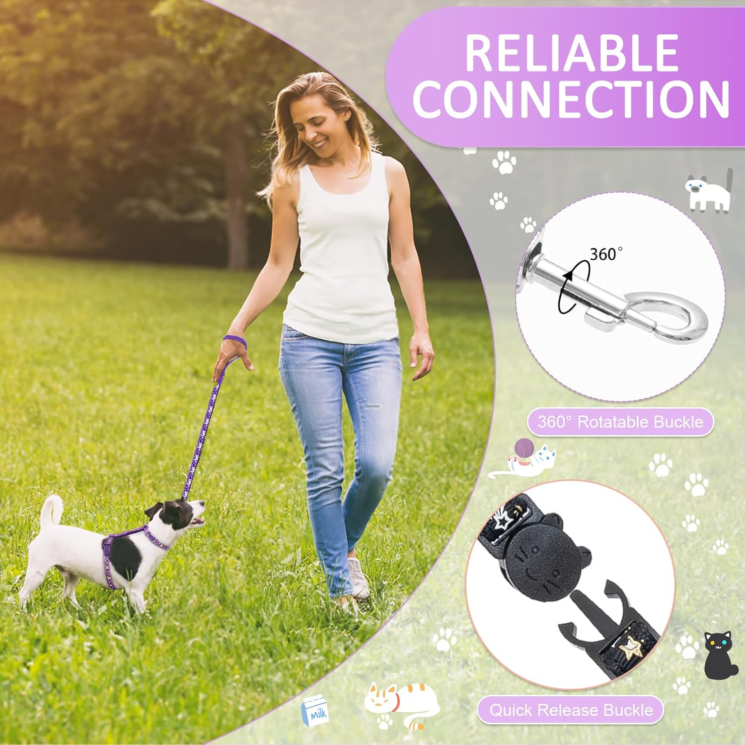 Set of 2 Cat Harness with Lead, Collar Set, Adjustable Nylon Harnesses, Cat Lead with Adjustable Reflective Strips for Small Cats, Puppies, Outdoor, Garden, Walking, Training, Playing image number 6