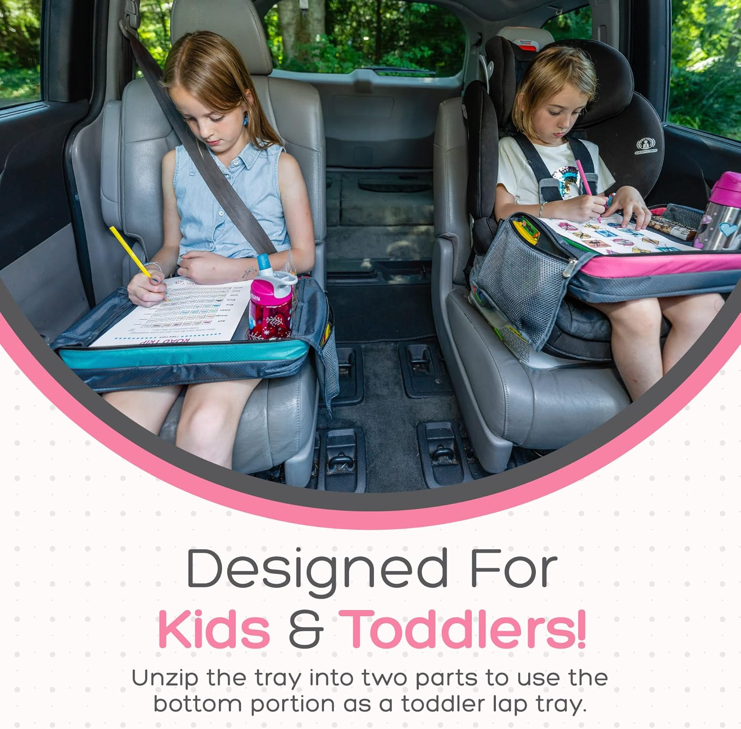 BE Family Travel Kids Car Seat Travel Tray, Car Accessories for Children, Car Seat Snack Tray, Traveling Essentials for Kids, Toddler Lap Tray for Engaging Activities, Multipurpose Design, Pink image number 3