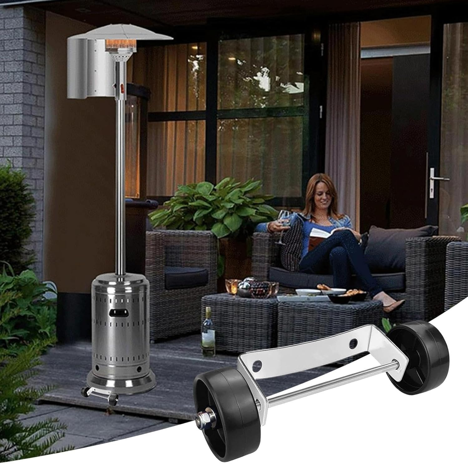 Heater Wheels Accessories | Wheel Kit Movable Patio Heater Replacement Parts,Silver Bracket Heater Pulley Sturdy Rust-Resistant Patio Accessories for Outdoor image number 3