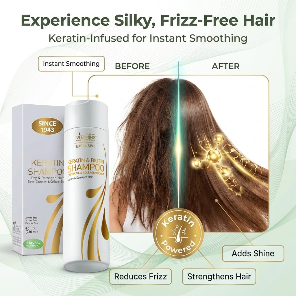 Keratin Protein Hair Care Shampoo - Exclusive Keratin & Moroccan Argan Oils Complex Sulphate & Paraben Free - Deeply Cleanses, Nourishes and Revives Dry and Damaged Hair image number 4