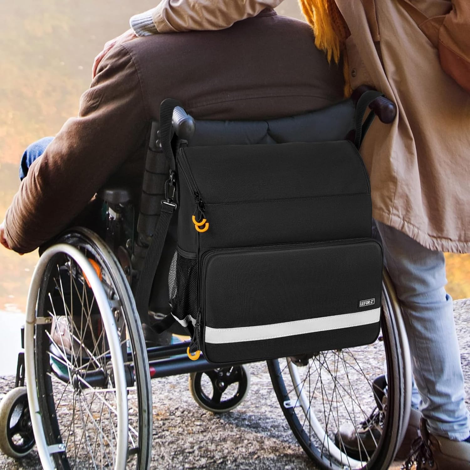 Wheelchair Bags to Hang on Back,Wheelchair Backpack Bag,Wheelchair Accessories Pouch Storage Bag with Thermal Insulation Pocket for Adults & Senior,Bag Only, Black-Large, 15 X 9.5 X 16.5 Inch, image number 6