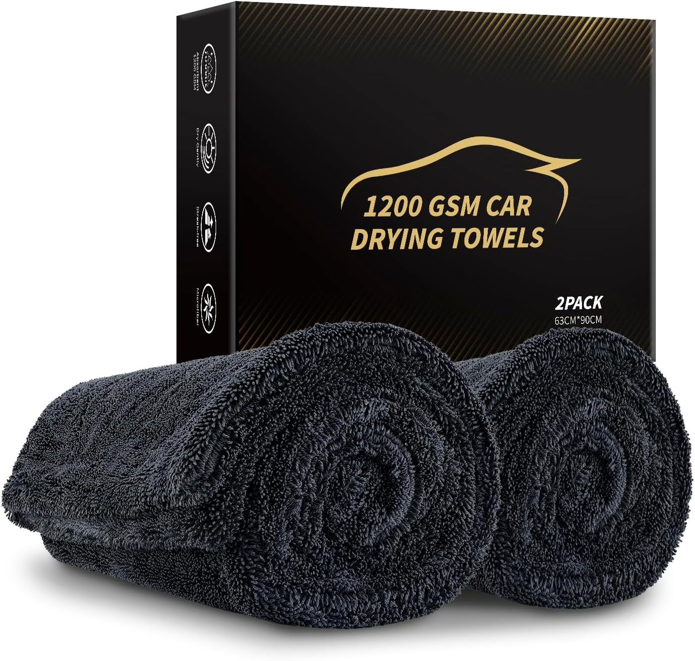 2 Pack 1300 GSM Car Drying Towel, Large Premium Microfiber Towels, with Car Wash Mitt, 36" X 24" & 16" X 16", Ultra-Absorbent, Streak Free, Double Twisted-Loop Cleaning Cloth