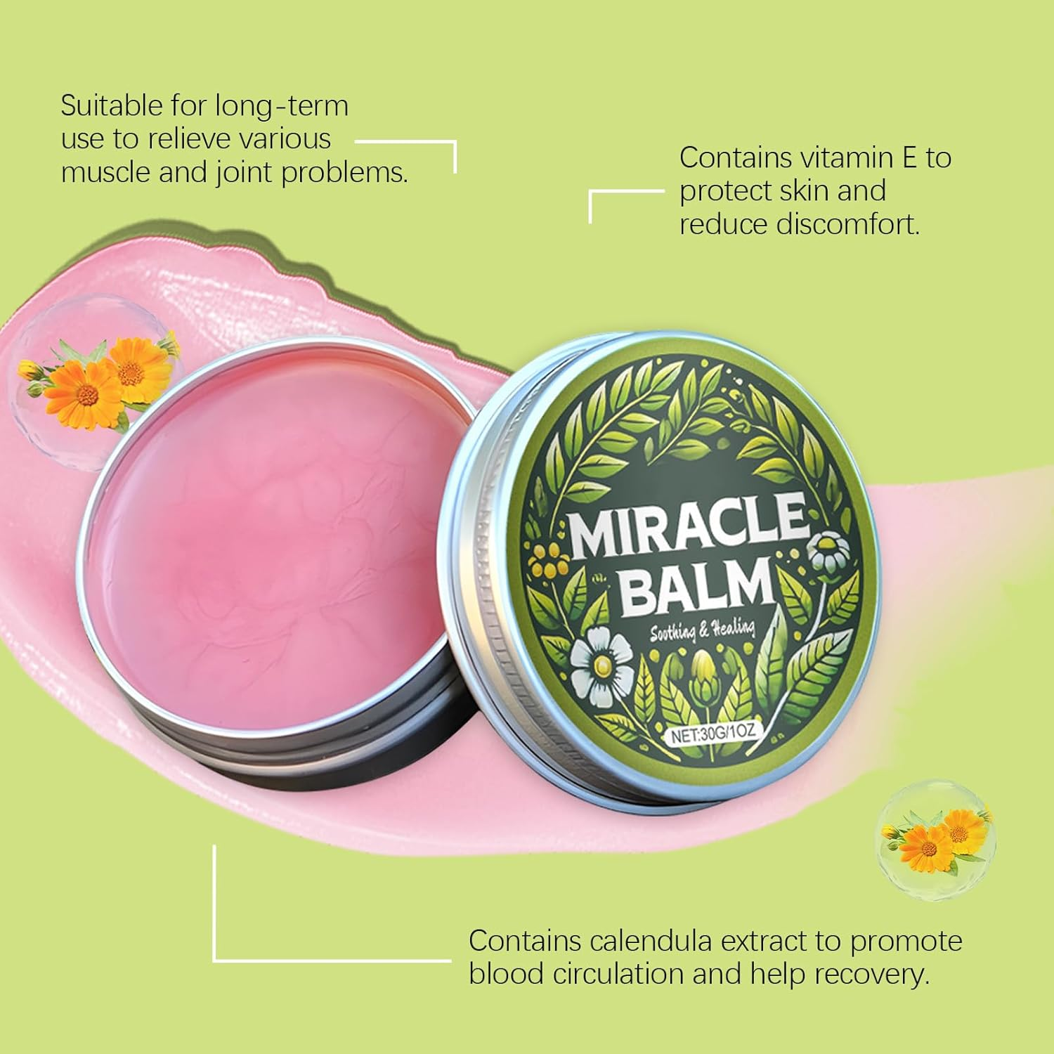 Miracle Balm, Soothing Cream for Back Feet and Body, Herbal Comfort Cream for Relaxed Support Natural Vitamin E, Moisturizing and Suitable for All Skin Types, Gentle and Skin-Friendly (1PCS) - 2Pcs image number 2