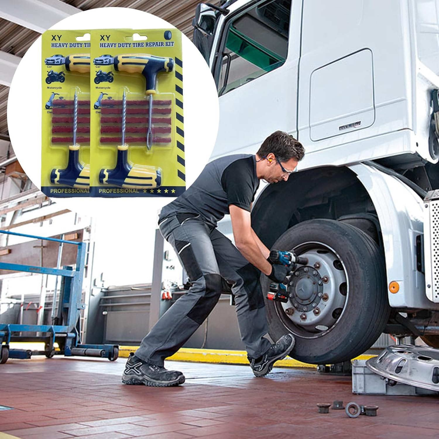 8Pack Tyre Repair Kit,Tyre Puncture Repair Kit with T-Shaped Handle, Suitable for Cars, Trucks, Motorcycles, Recreational Vehicles and Tractors