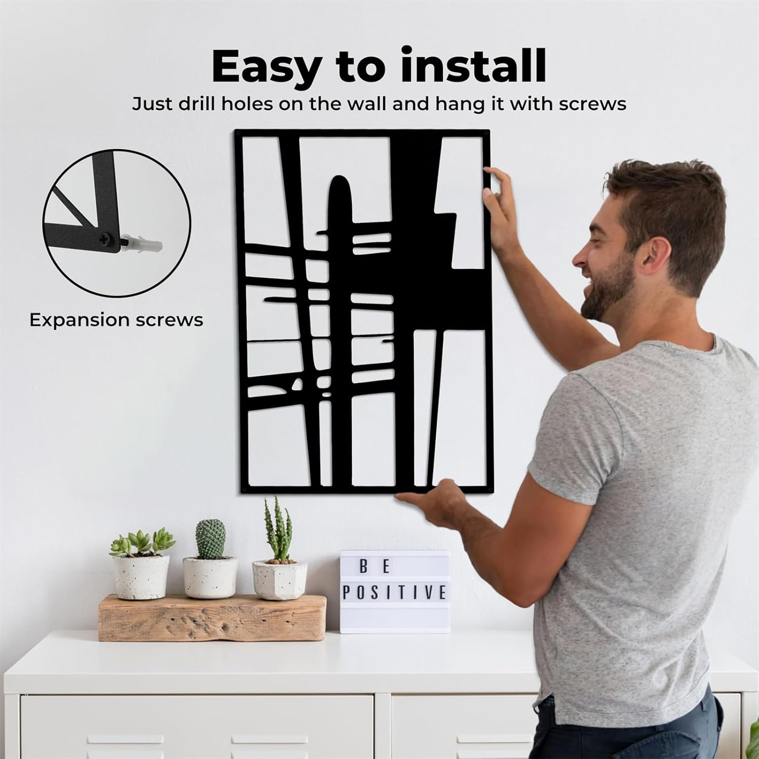 Yezi 4 Pcs Metal Abstract Wall Art, Minimalist Matte Black Single Line Art Decor, 3D Sculptures Textured, Aesthetic Modern Sculpture, Hanging for Living Room Bedroom Kitchen Bathroom Decorations image number 5