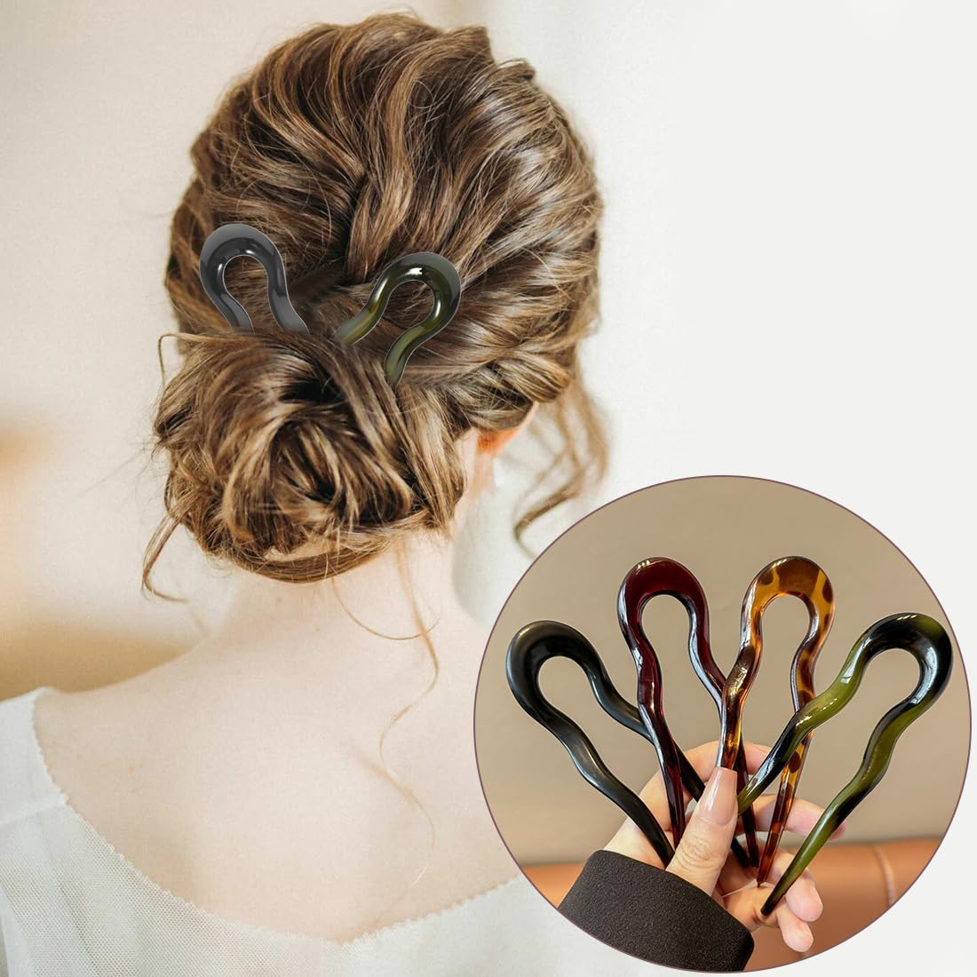 AFCJLTO Pack of 4 French Hair Pins U Shaped Hairpin Large French Twist Hair Pin Hair Pins French Clip for Women Girls All Hair Types image number 2