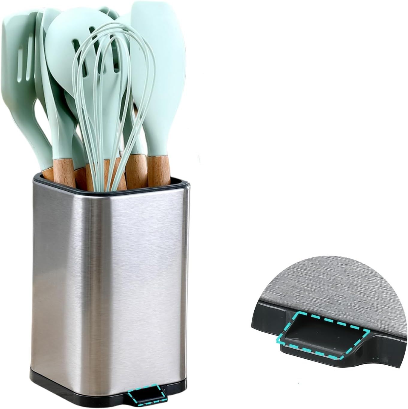 LIBODOUR Utensil Holder Utensil Crock Kitchen Utensil Organizer Stainless Steel Kitchen Utensils Silverware Caddy Large Capacity Flatware Caddy Spoon Spatula Utensil Storage for Kitchen Countertop image number 6