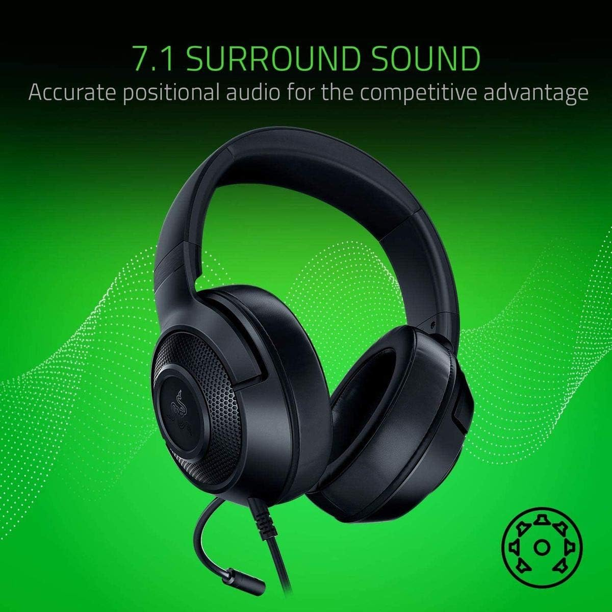 Razer RZ04-02950100-R381 Kraken X Lite Ultralight Gaming Headset: 7.1 Surround Sound - Lightweight Aluminum Frame - Bendable Cardioid Microphone - for PC, PS4, PS5, Switch, Xbox One, Xbox Series X & S, Mobile - Black image number 1