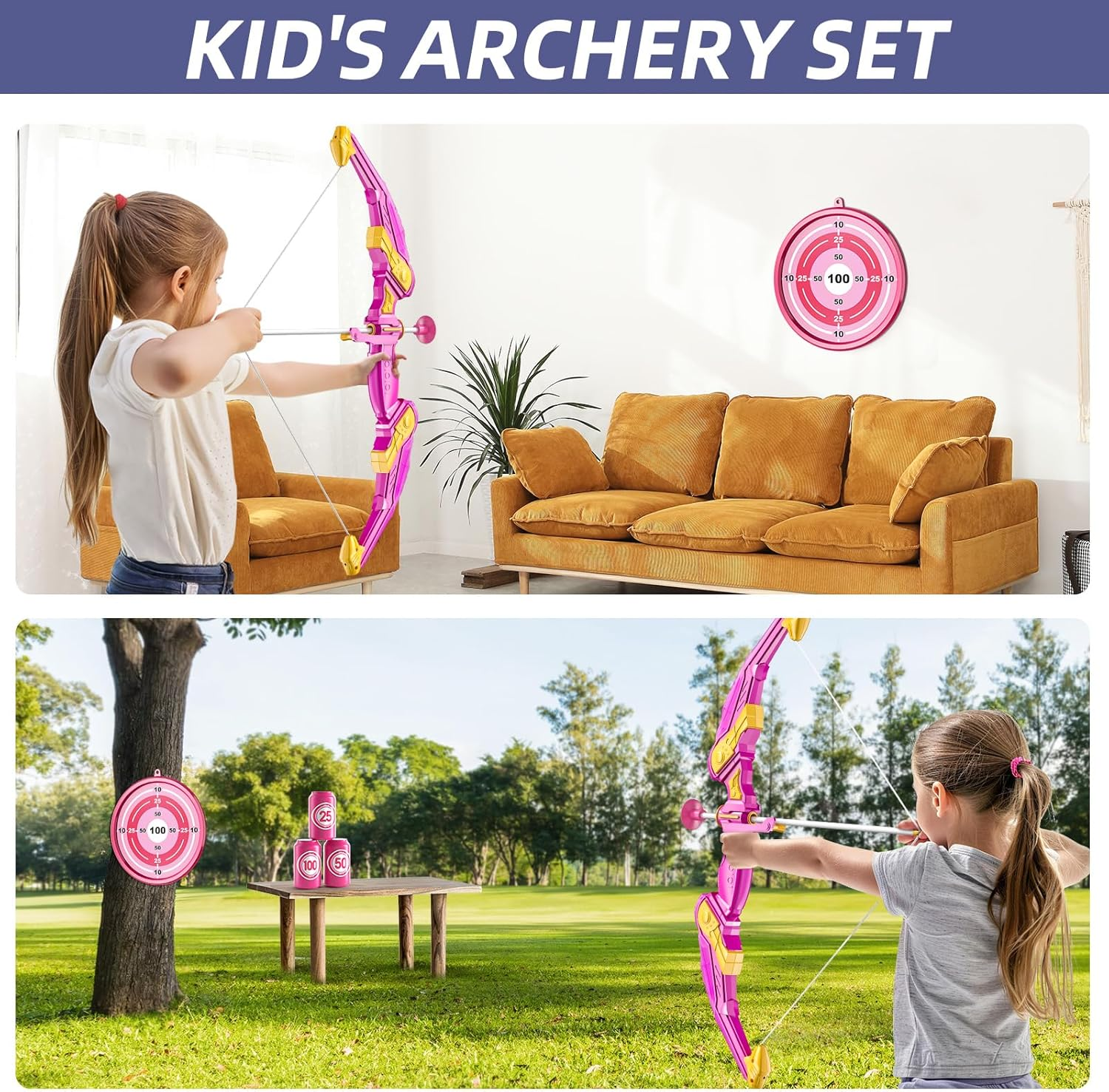 Kids Bow and Arrow Set, LED Light up Archery Toy Set with 10 Suction Cup Arrows,Target & Arrow Quiver, Bow and Arrows Set Toys 3 4 5 6 7 8 9 10 11 12 Year Old Kids Boys Girls (Pink) image number 6