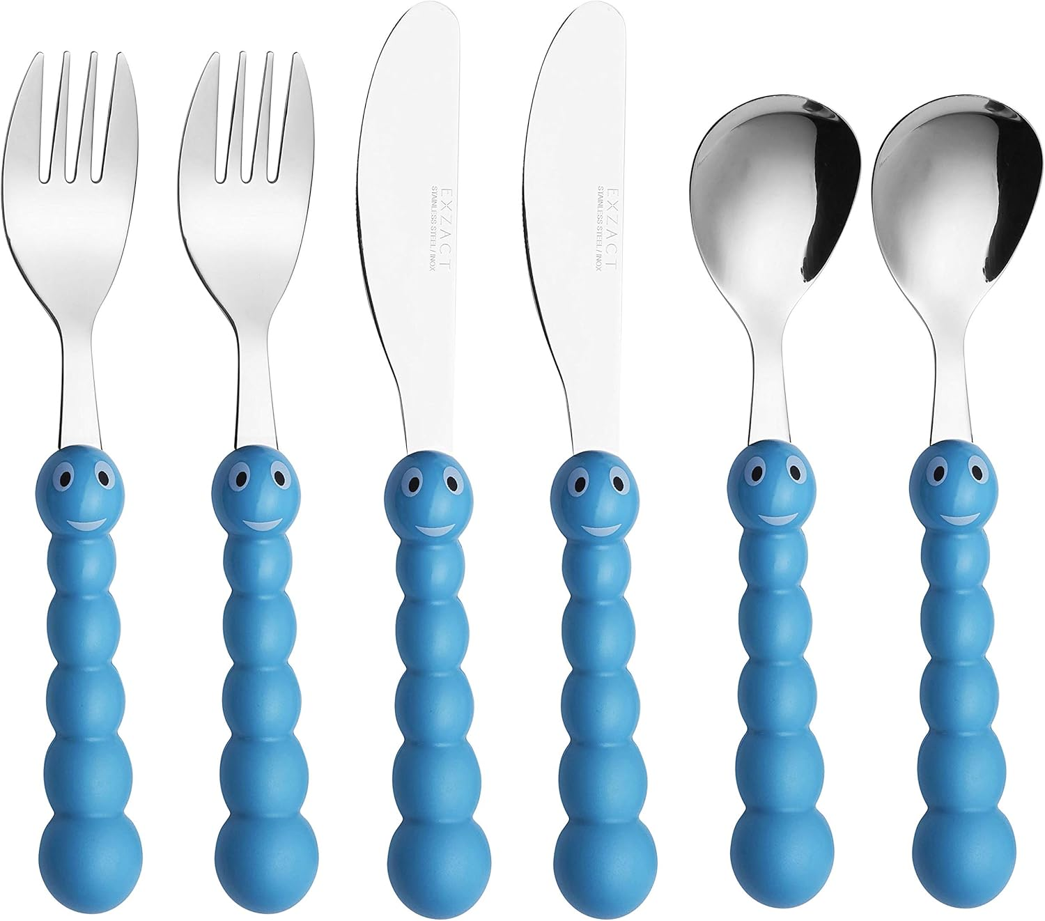 Exzact Children'S Cutlery Stainless Steel 6Pcs Set/Kids Cutlery Toddler Flatware - 2 X Forks, 2 X Dinner Knives, 2 X Spoons, BPA Free Dishwasher Safe 24M+ (Giraffe X 6)