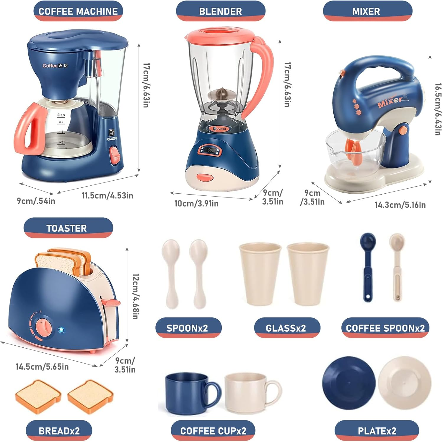 Kids Kitchen Playset with Coffee Machine,Toaster ,Blender, Mixer and Accessories, Pretend Play Kitchen for Toddlers Kids Toys Boys and Girls Toys for Ages 3 4 5 6 7 8 image number 2