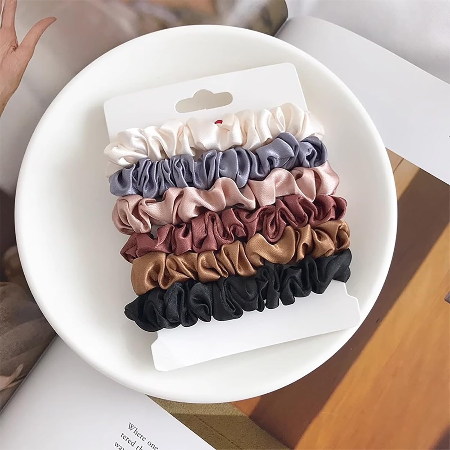 Yxvyxymyxxg​ Satin Scrunchies Set - 6-Piece Small Silk Hair Ties in Mixed Colors, Smooth & Comfortable for All Hair Types, Easy on Hair image number 1