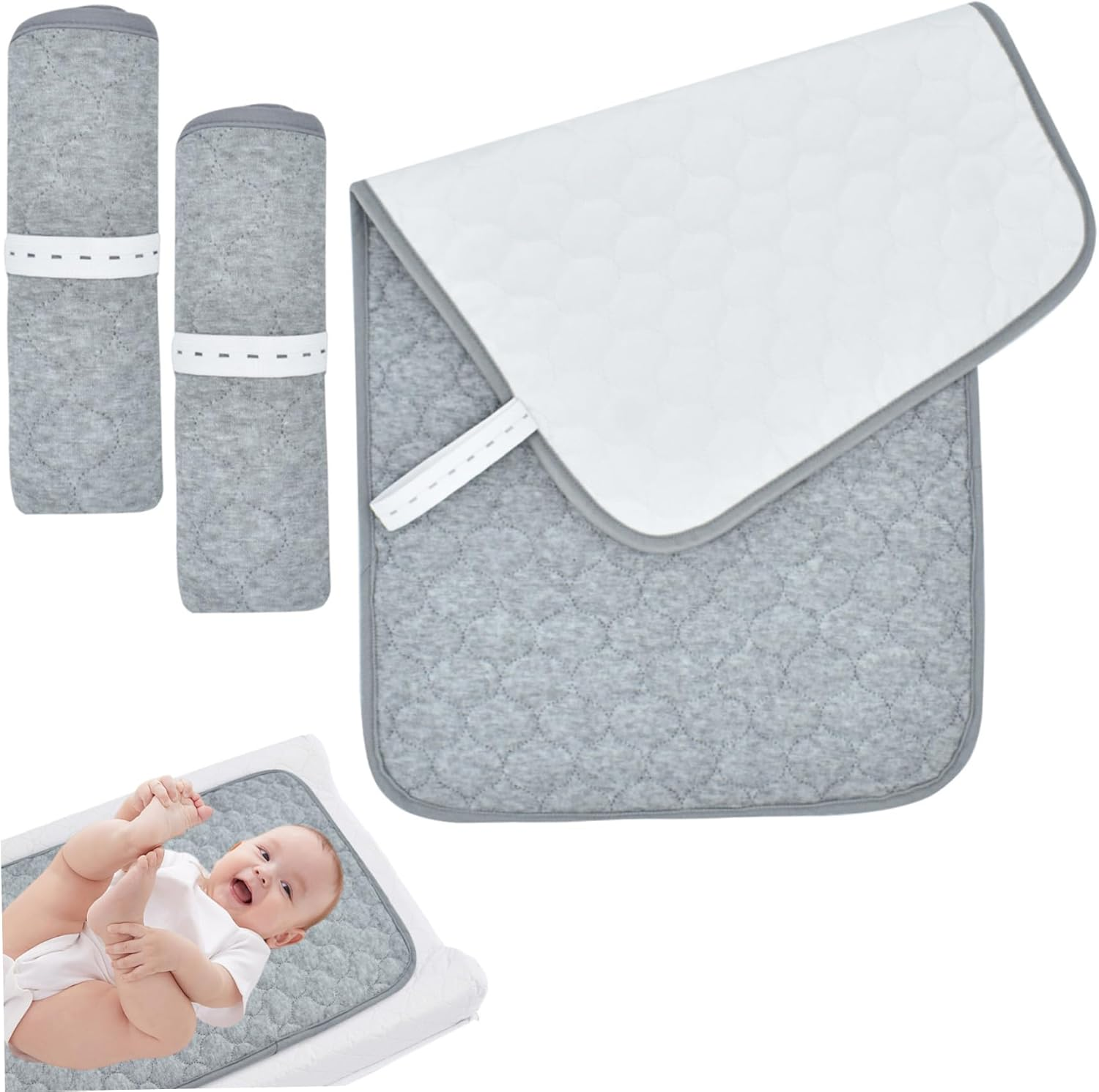 3PCS Portable Diaper Changing Pad 27X14 Inch Waterproof Changing Pad Liners, Washable Reusable Foldable Baby Mat Sheet for Home Travel image number 2