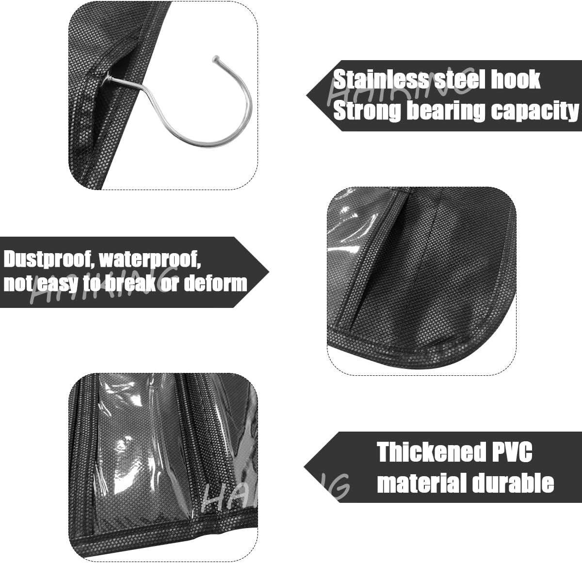 HAIKING Hanging Jewelry Organizer, 1 PCS Jewelry Hanging Storage Organizer with 80 Pockets, for Earrings, Necklaces, Rings (Black) image number 4