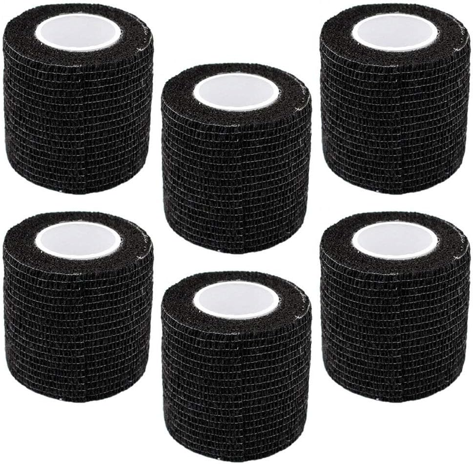Videopup Tattoo Grip Cover Wrap,6Pcs Disposable Cohesive Tattoo Grip Cover Elastic Bandage Handle Grip Tube for Tattoo Machine Tattoo Grip Accessories(Black)