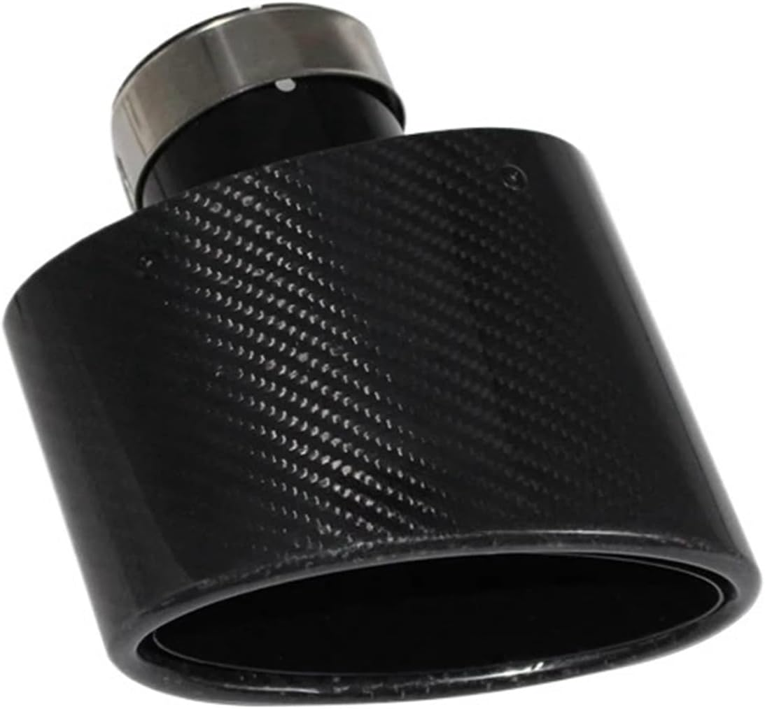 Gloss Carbon Fiber Car Muffler Tip Exhaust Tip Nozzle Decoration Universal Stainless Black Oval 150Mm Tilting Left Right(Right 73)